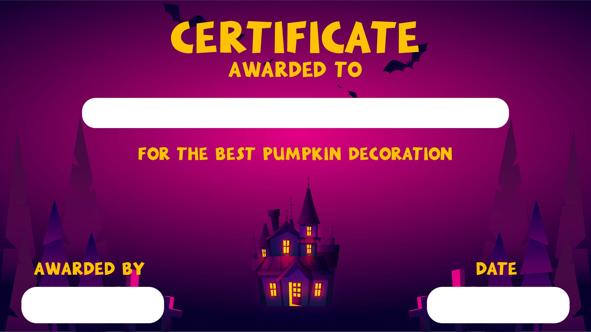 Printable Halloween Award Certificate Pumpkin Decorating Competition