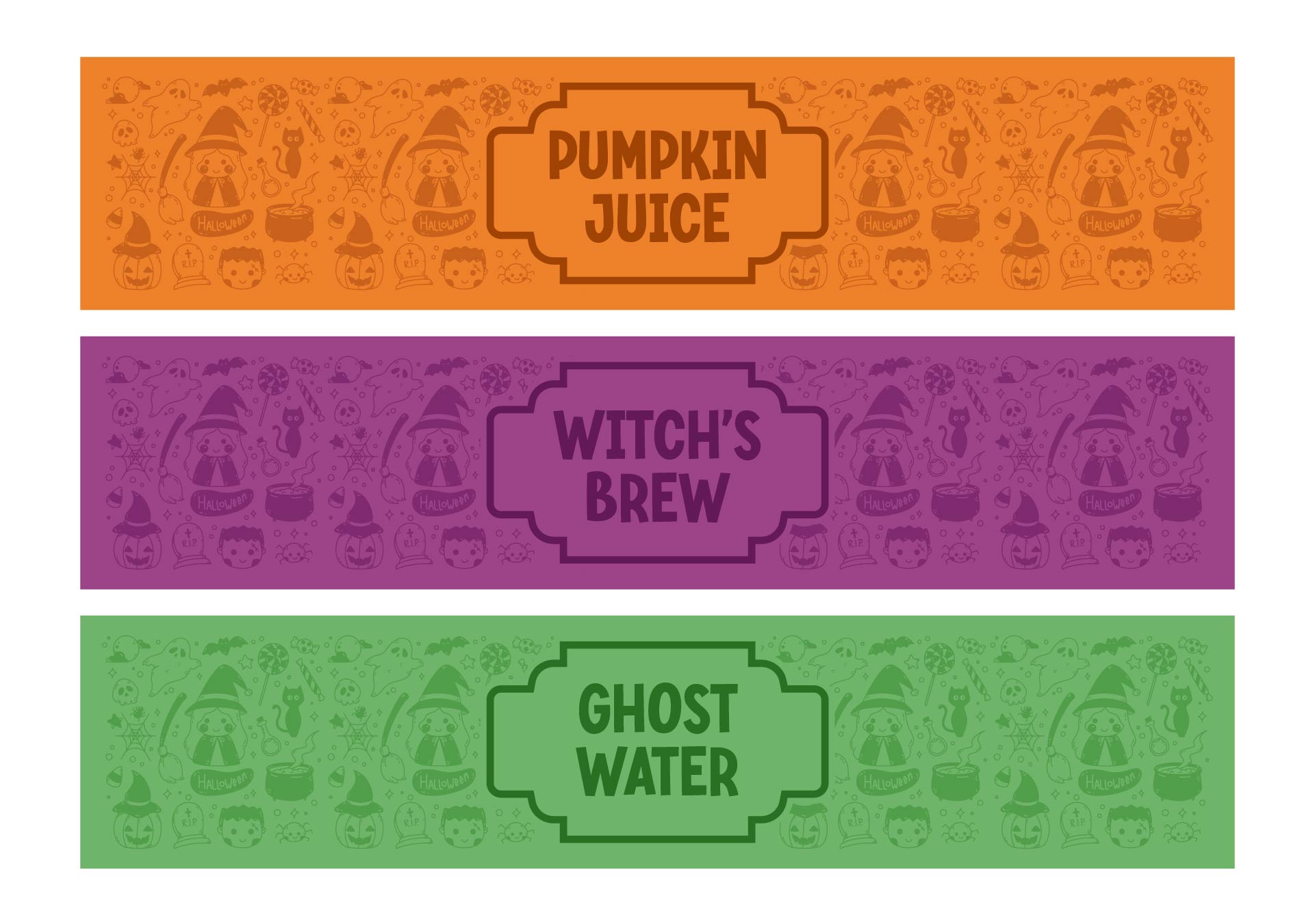 Printable Halloween Beverage Bottle Labels