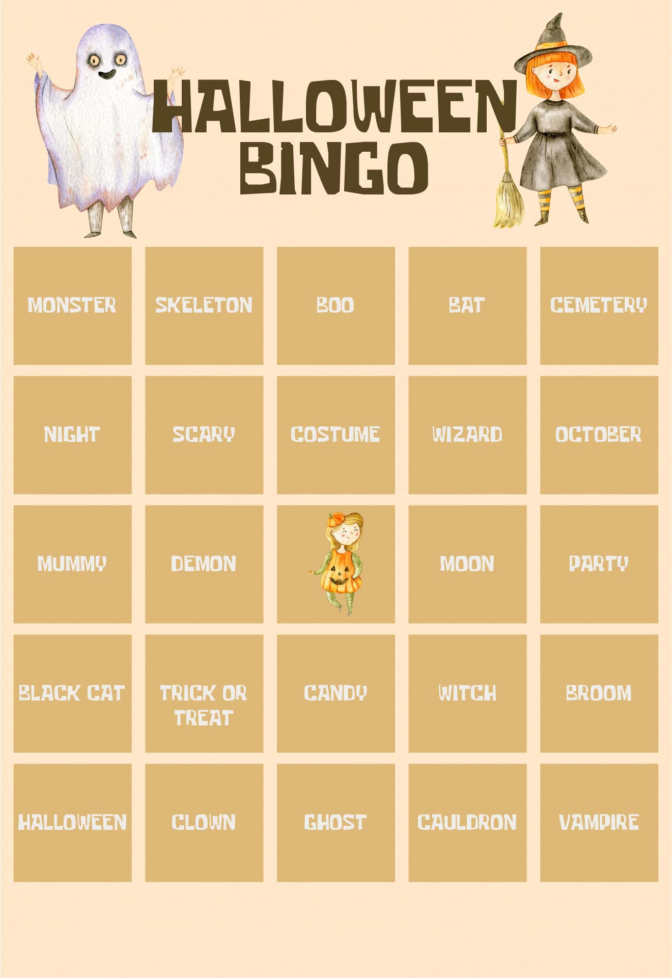 Printable Halloween Bingo Classroom Game
