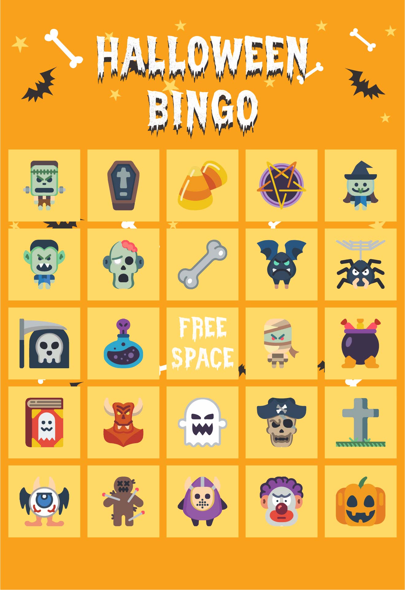 Printable Halloween Bingo Game Cards Template