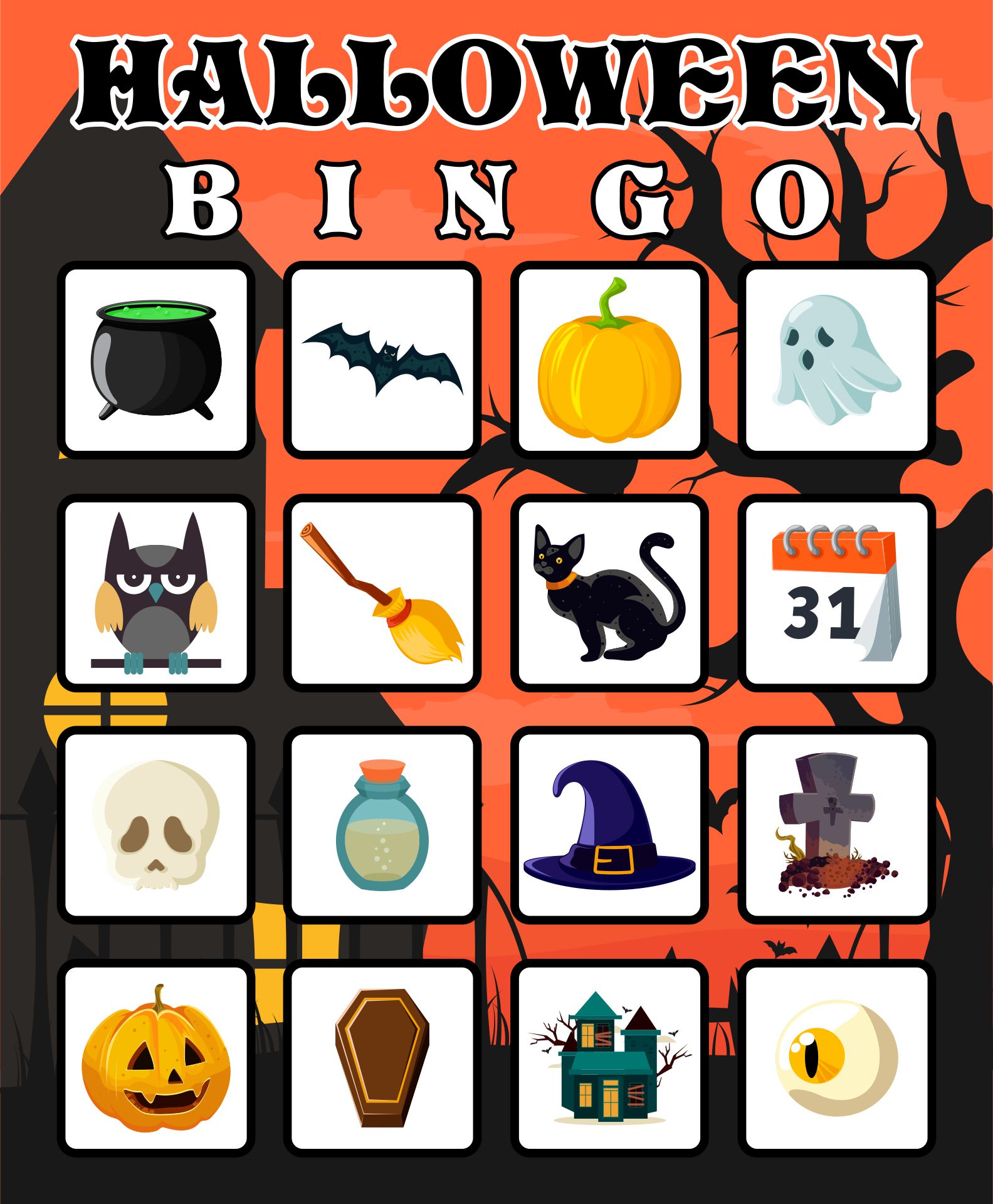 Printable Halloween Bingo Game Template