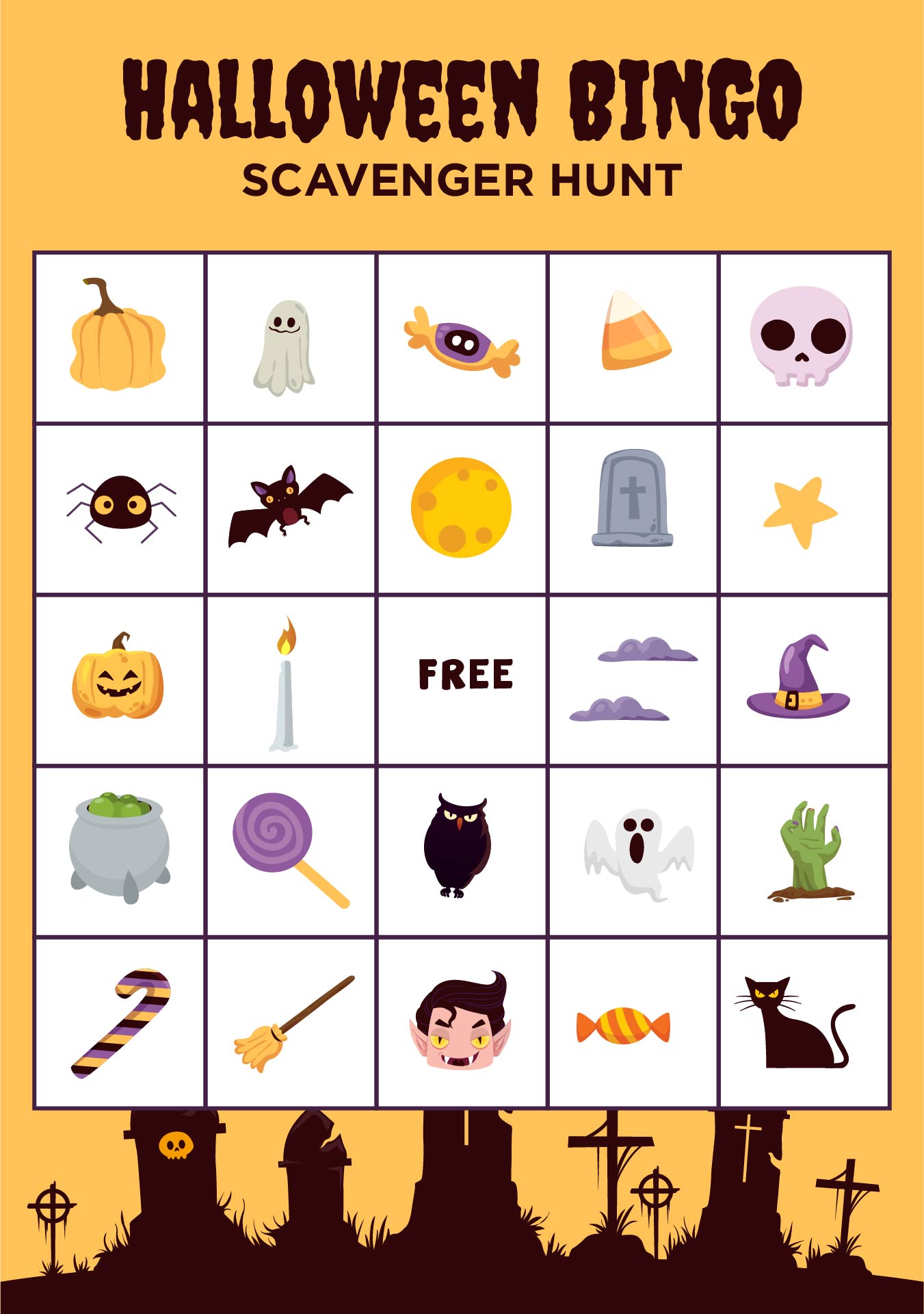 Printable Halloween Bingo Scavenger Hunt Cards