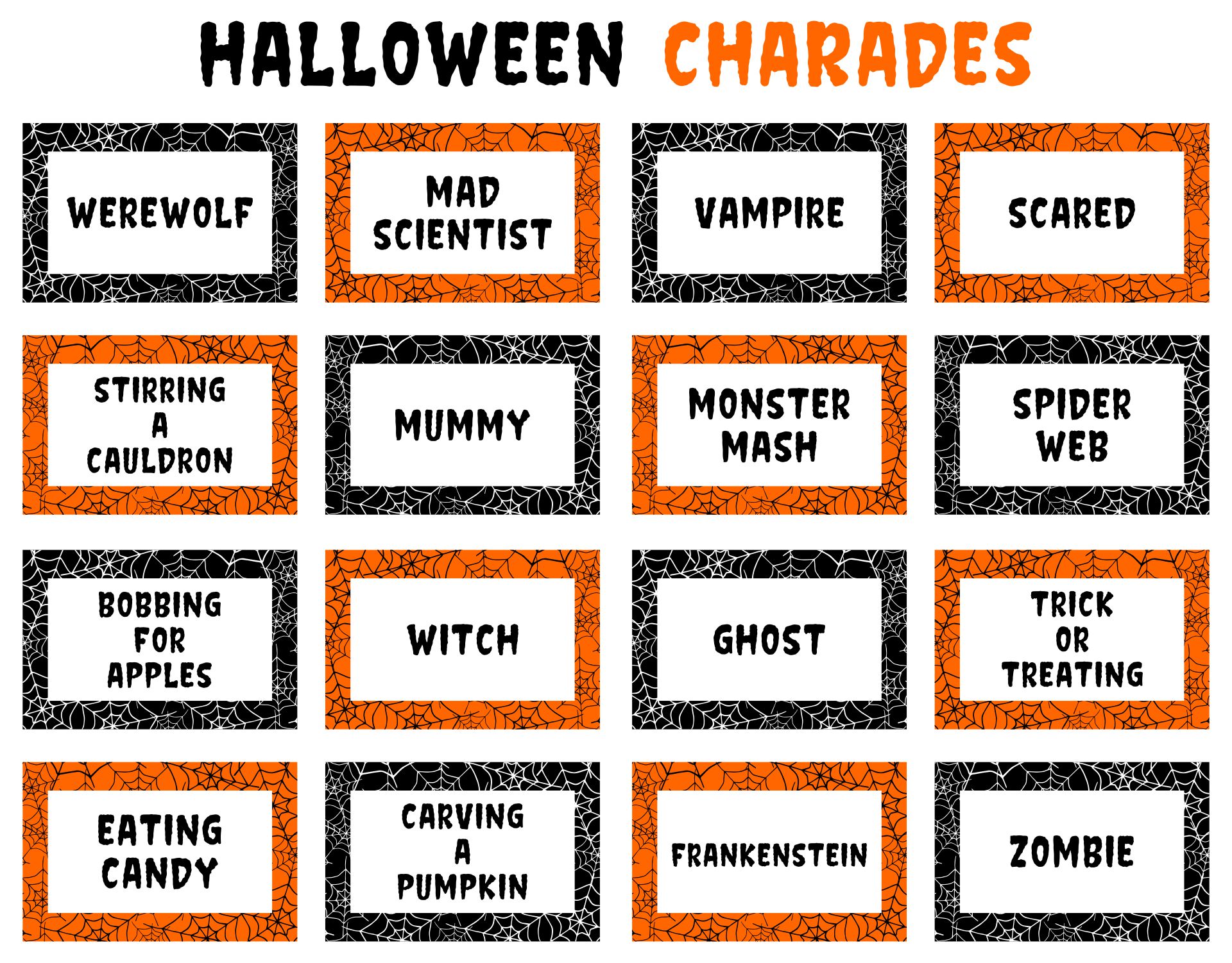 Printable Halloween Charades Game Cards