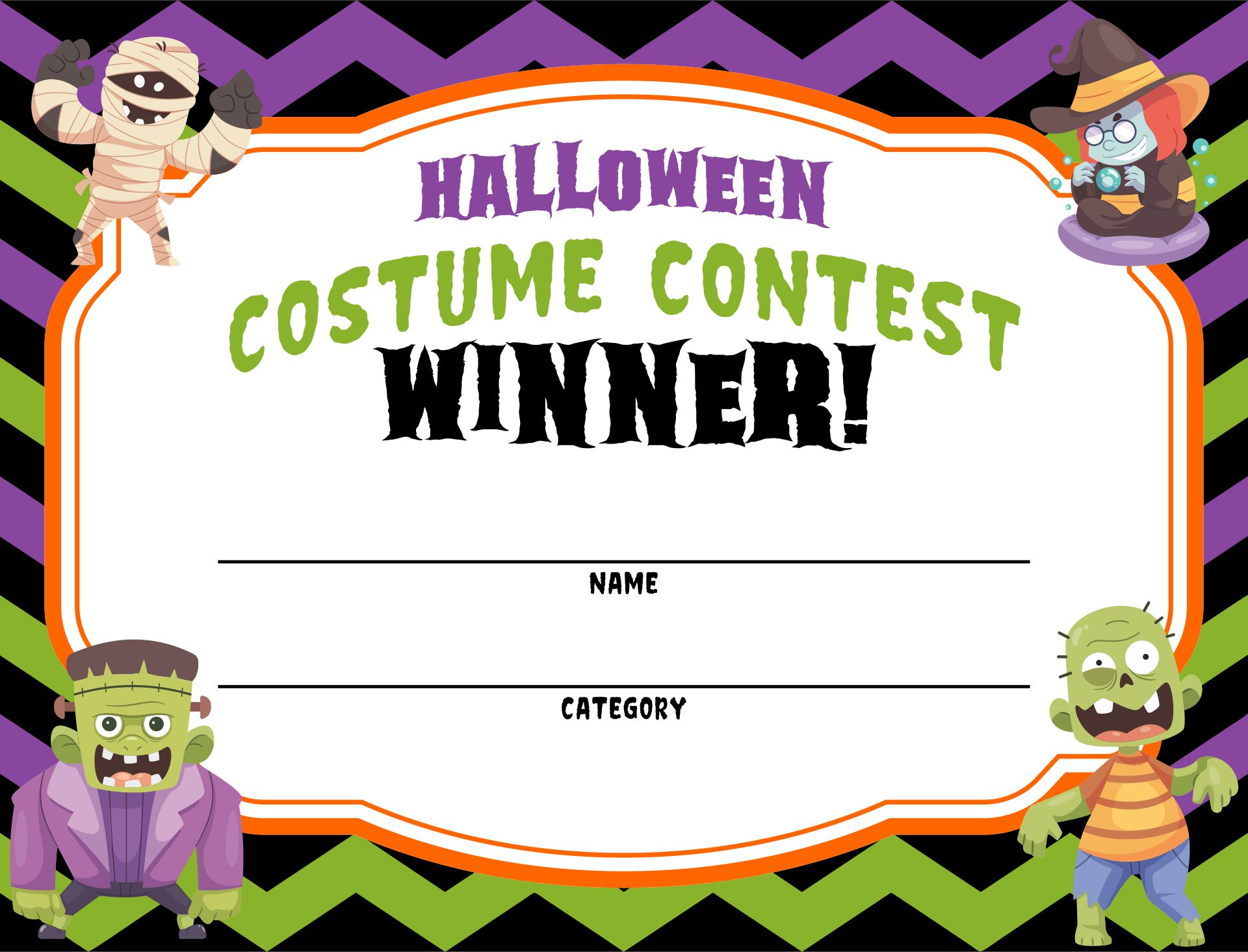 Printable Halloween Contest Winner Certificates