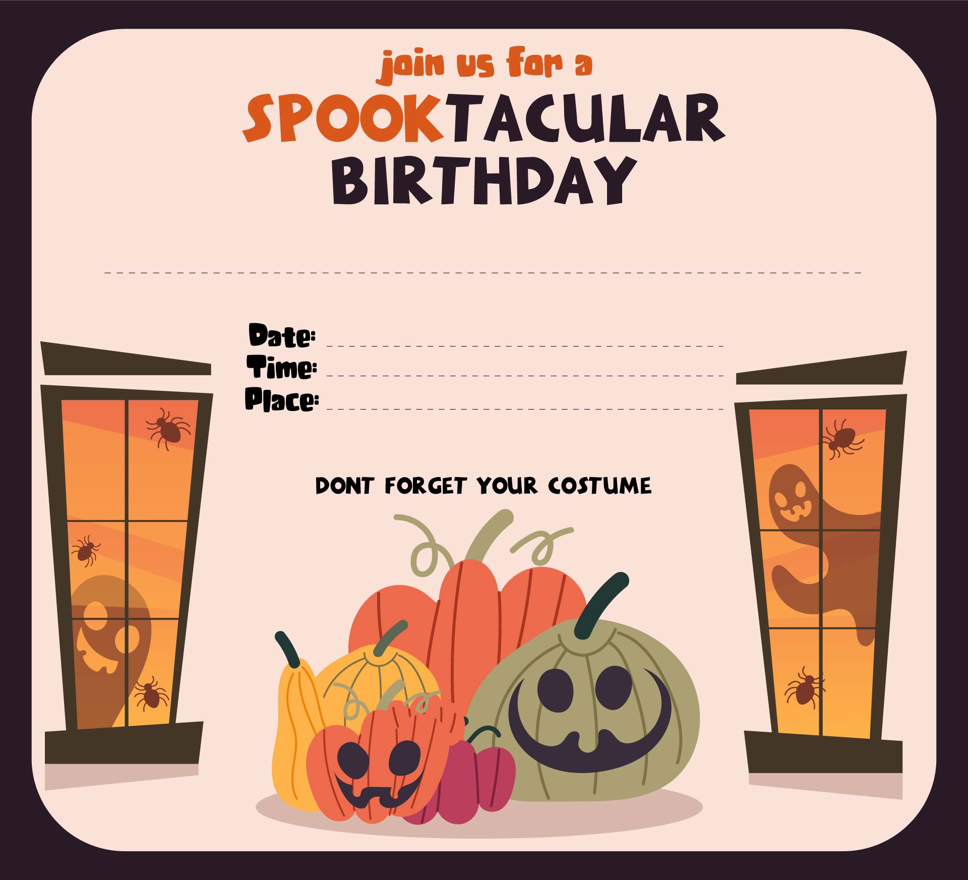 Printable Halloween Costume Birthday Invitation Template