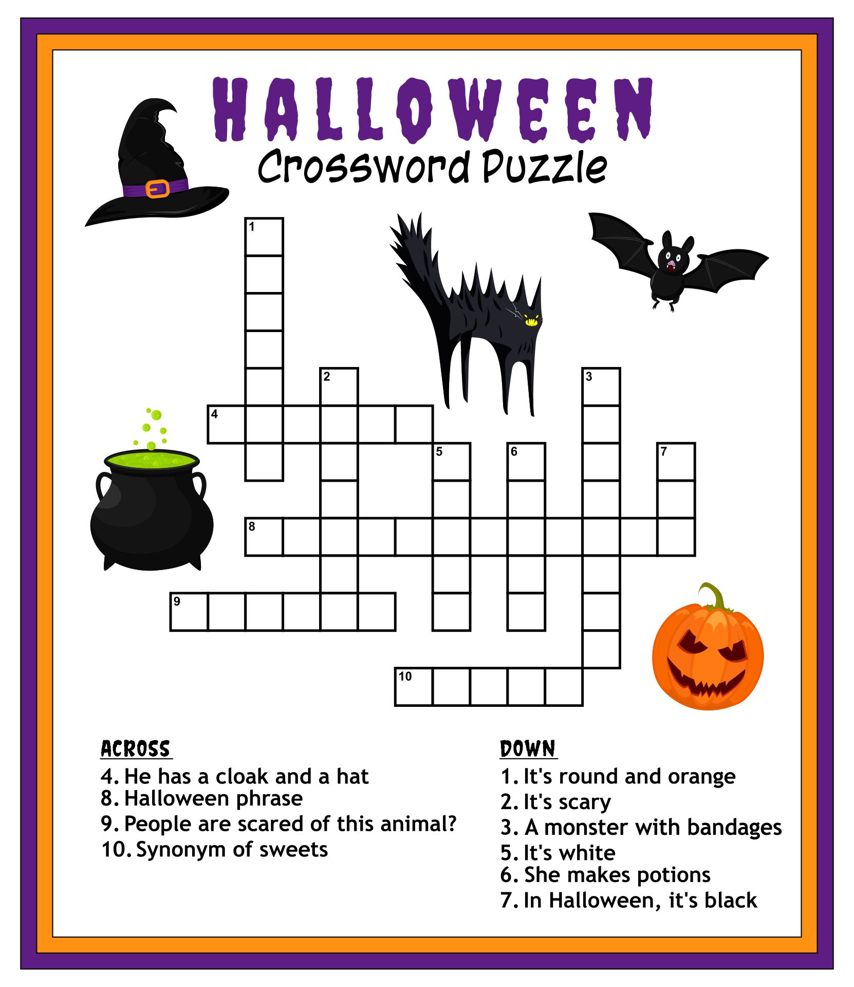 Printable Halloween Crossword For Beginners