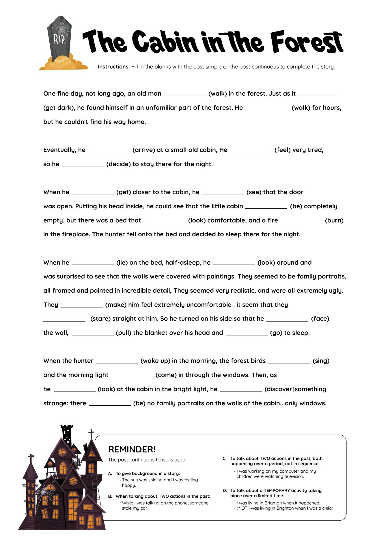 Printable Halloween Haunted House Finish The Story Worksheet