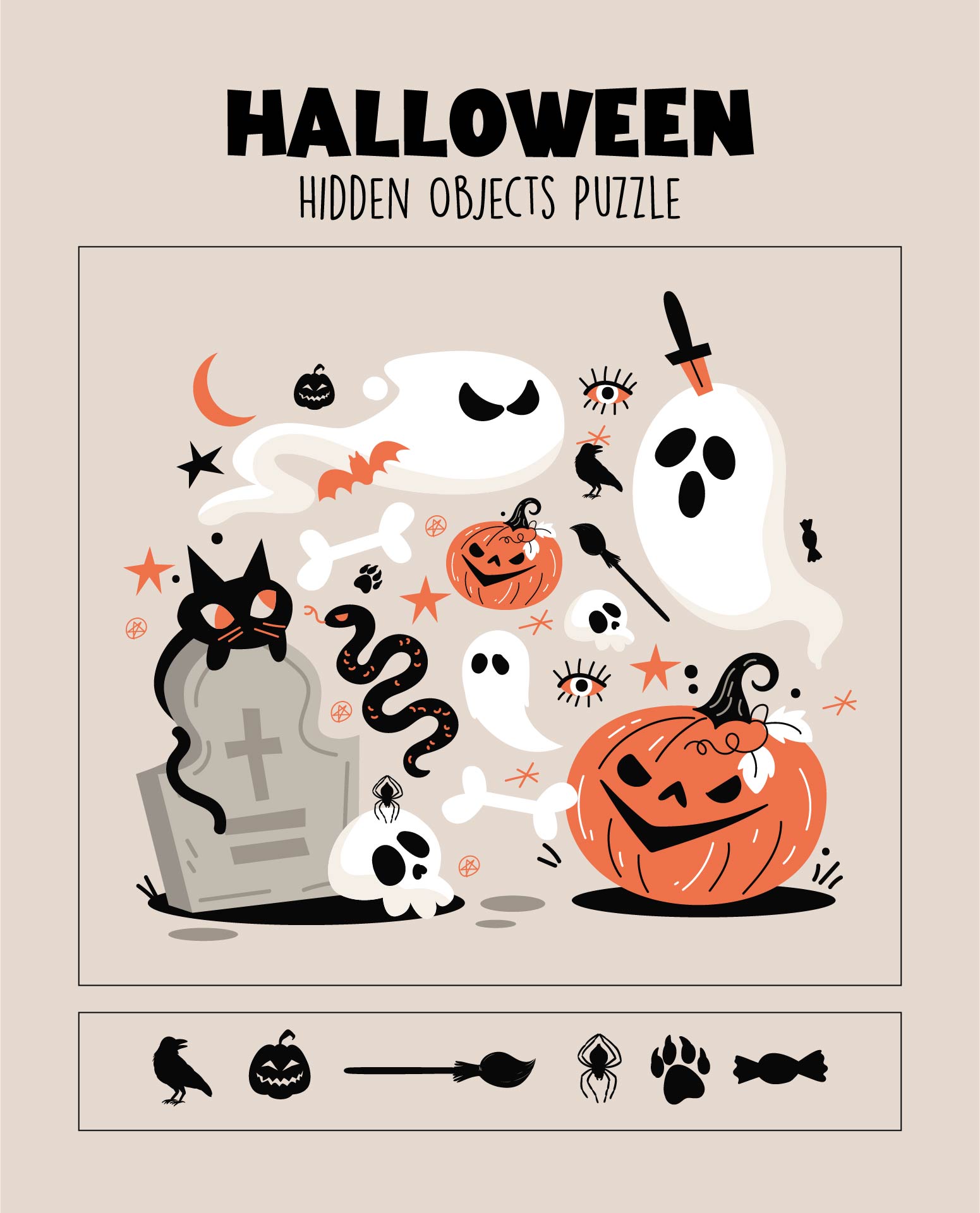 Printable Halloween Hidden Objects Puzzle