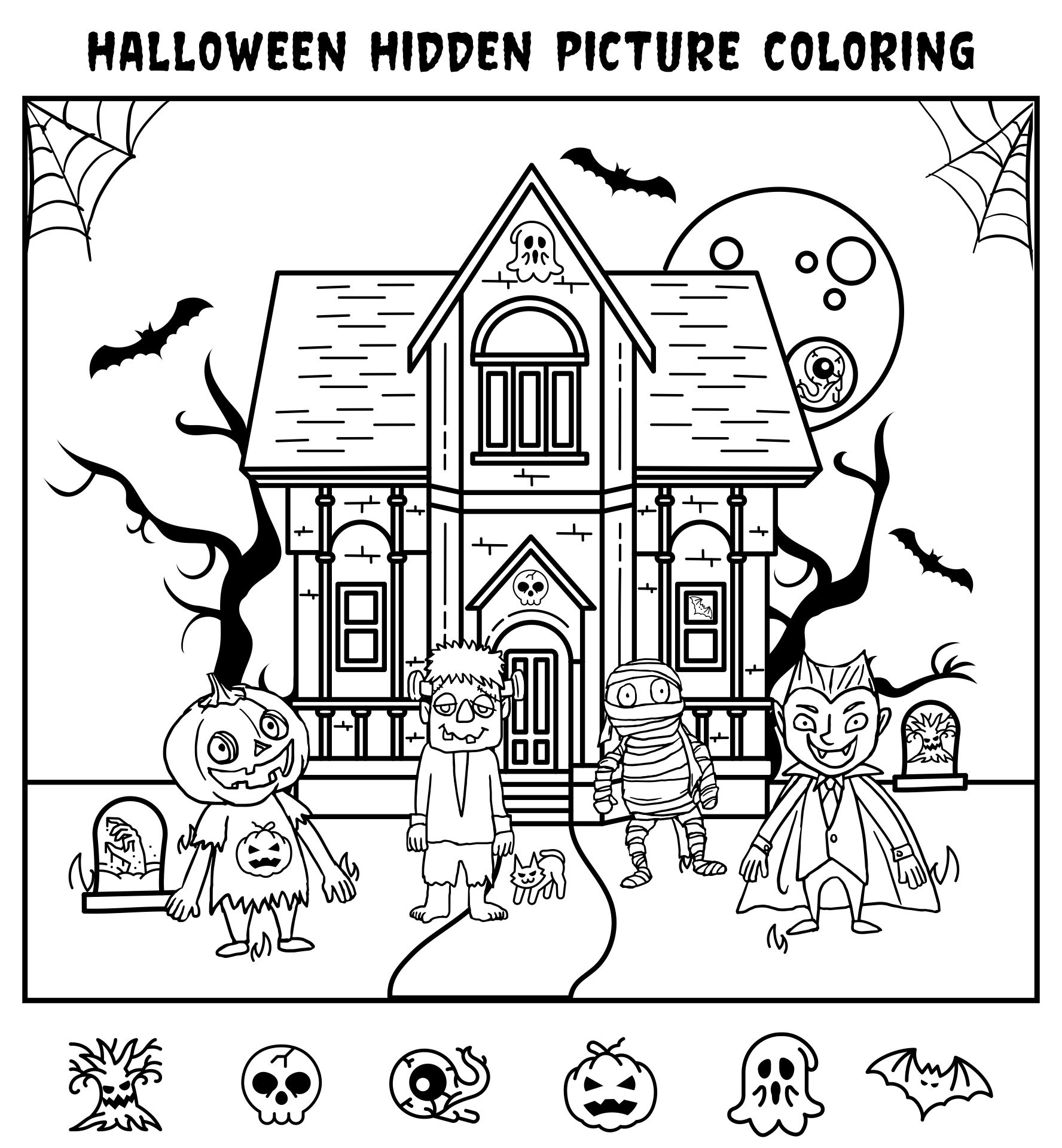 Printable Halloween Hidden Picture Coloring Sheets