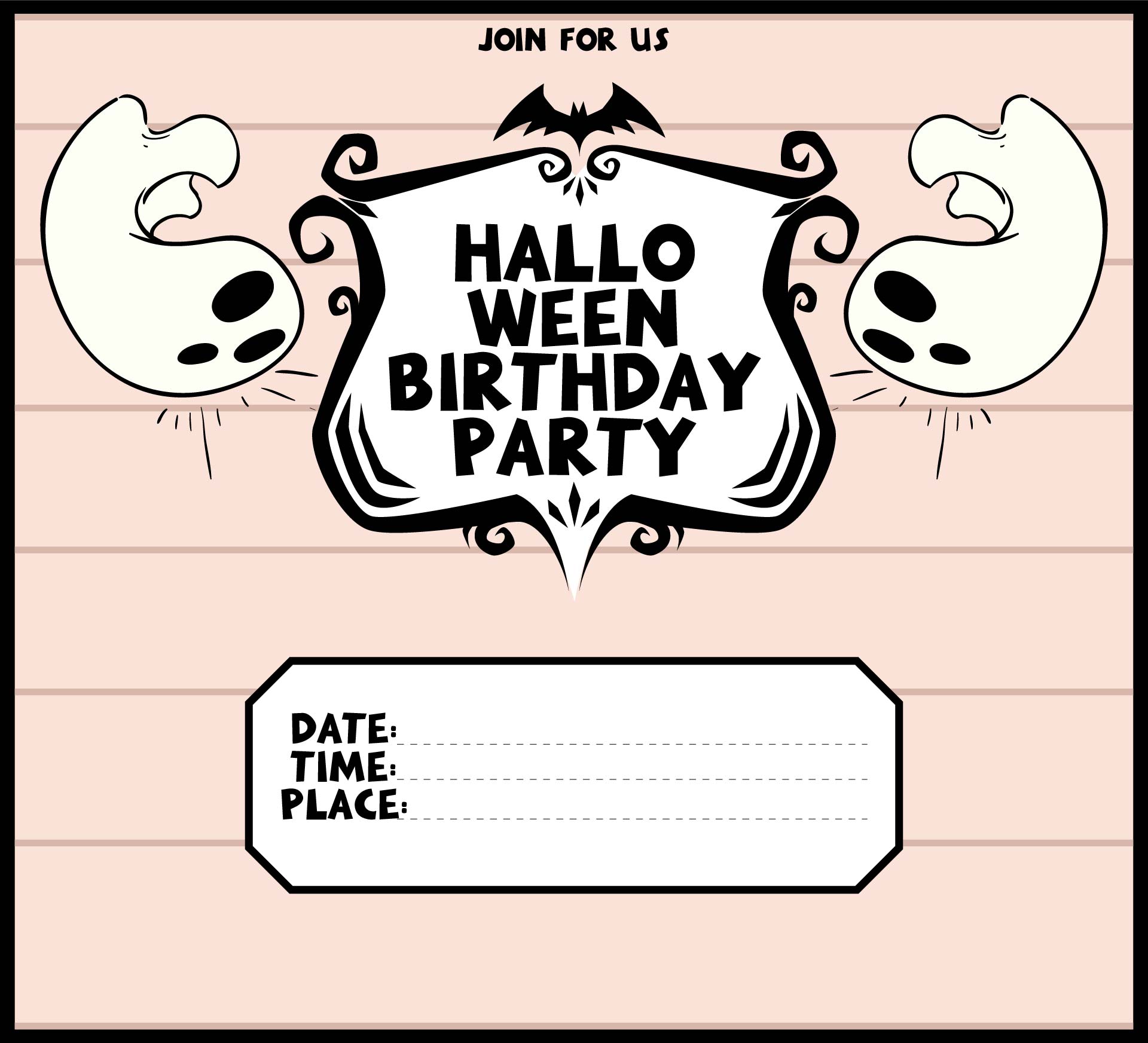 Printable Halloween Invitation Card Birthday Party Template
