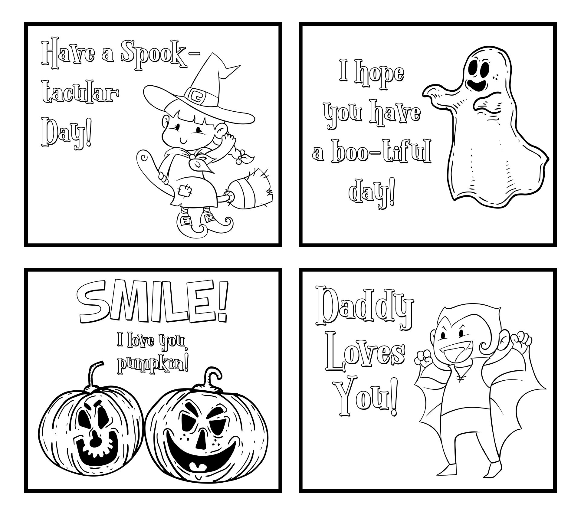 Printable Halloween Lunch Box Notes Papercraft Templates