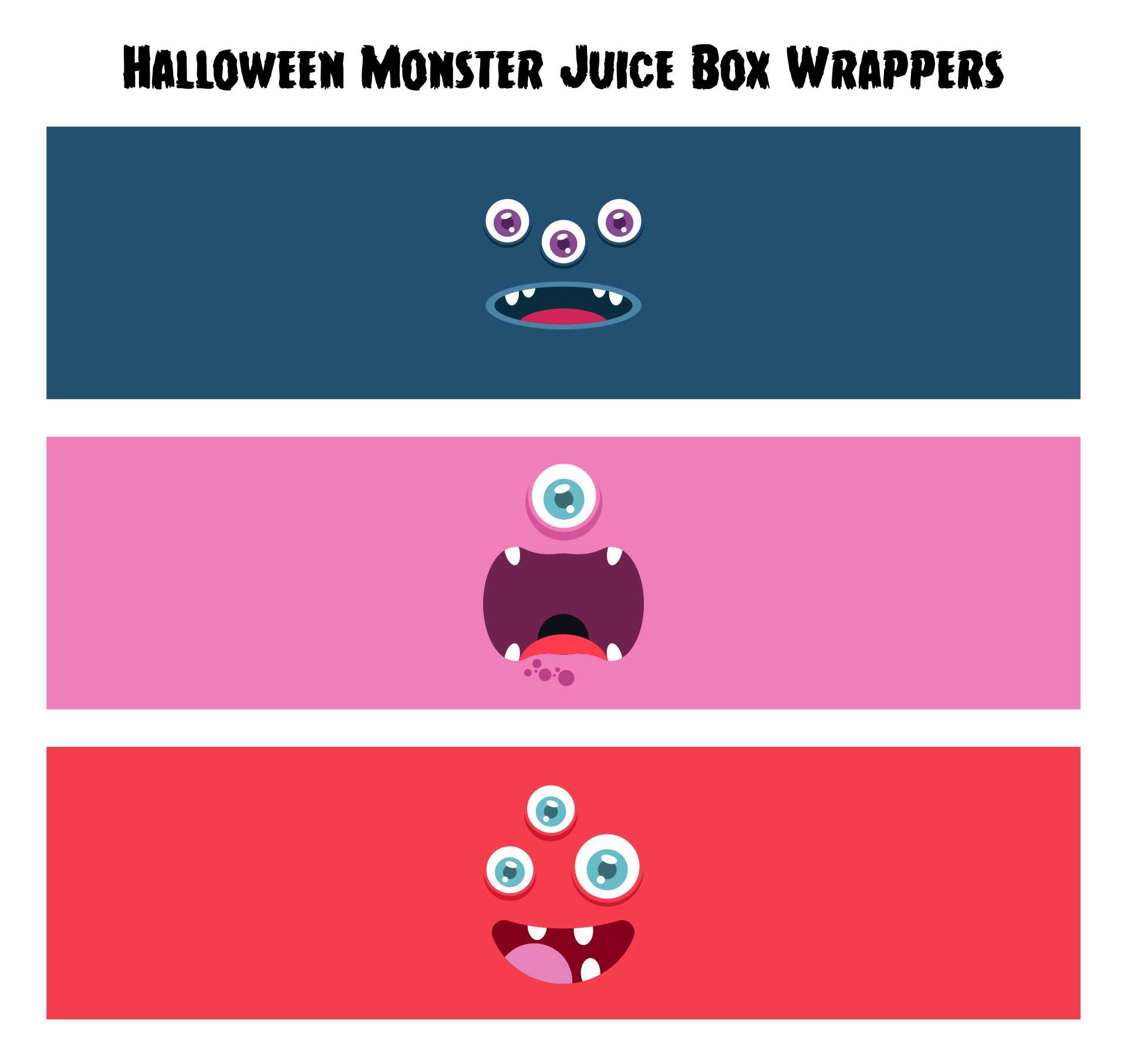 Printable Halloween Monster Juice Box Wrappers