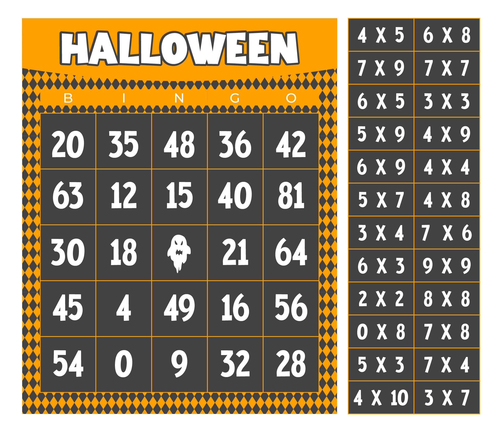 Printable Halloween Multiplication Bingo