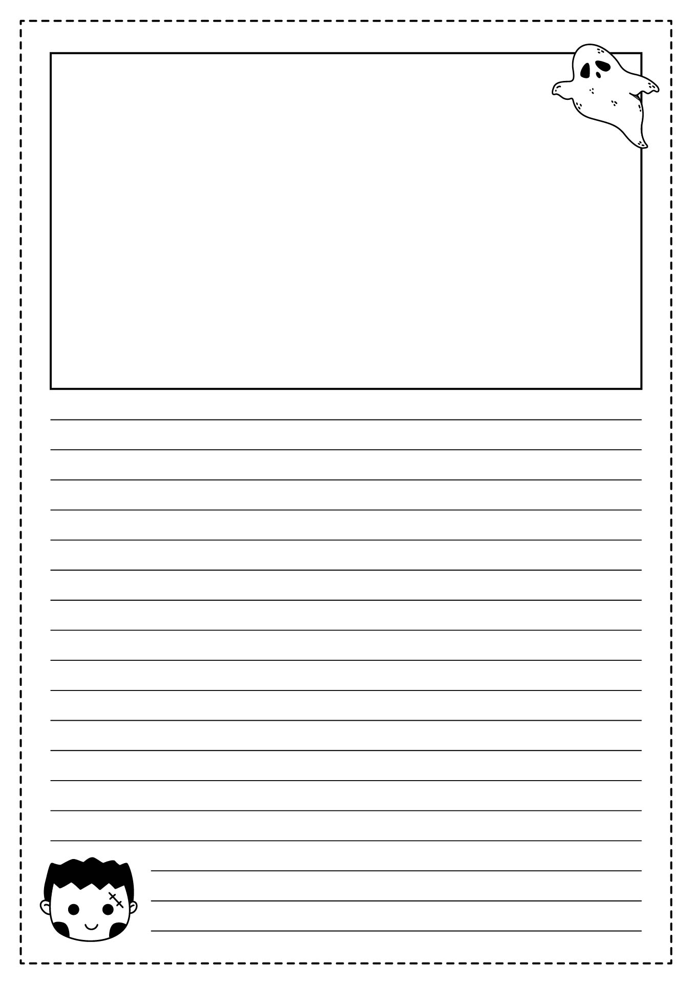 Printable Halloween Primary Lined Writing Paper With Drawing Art Box