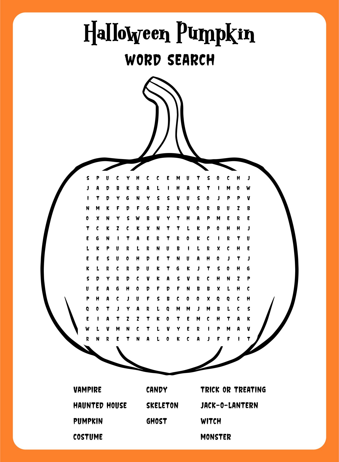 Printable Halloween Pumpkin Word Search Game