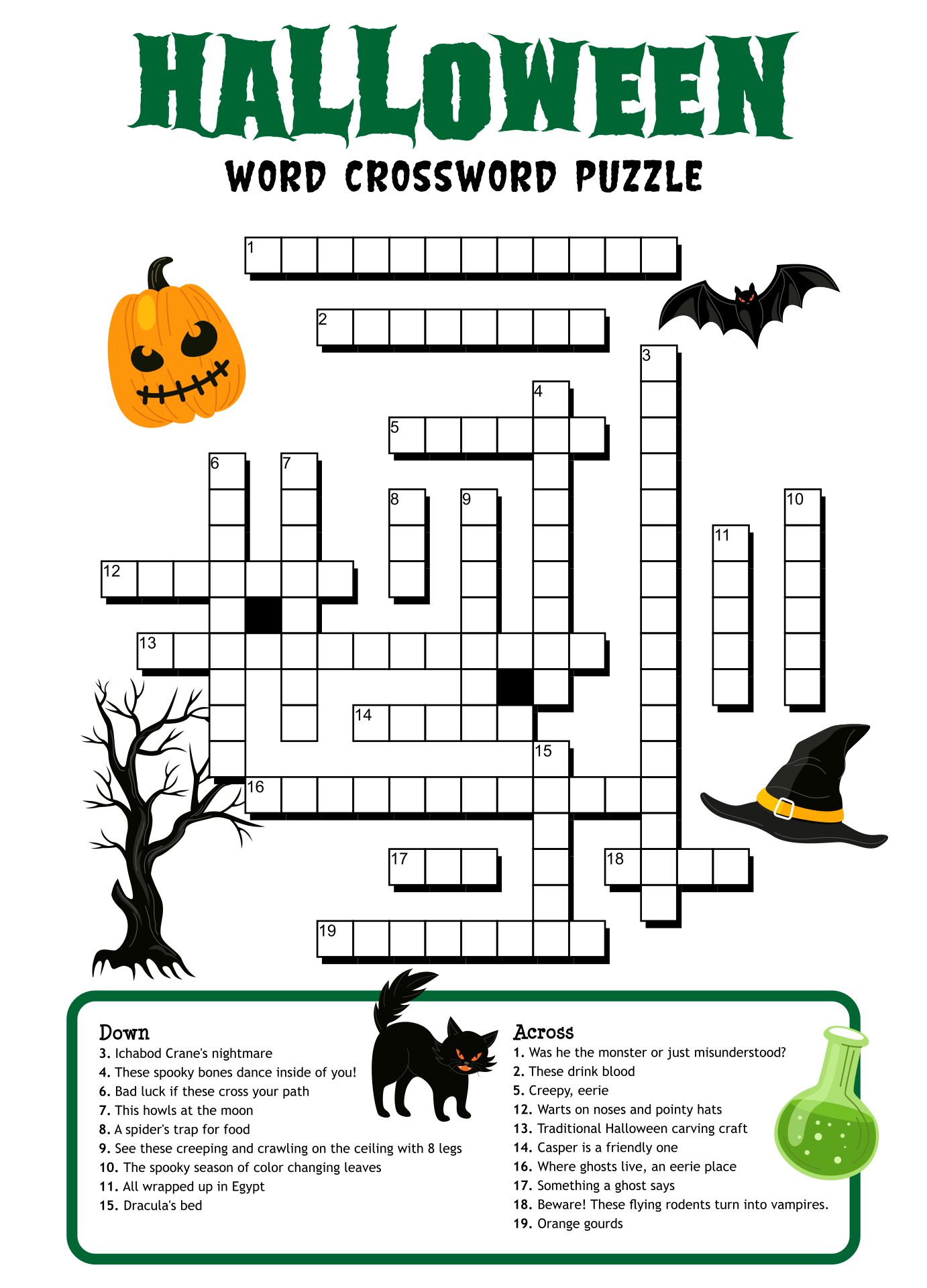 Printable Halloween Themed Word Crossword Puzzle