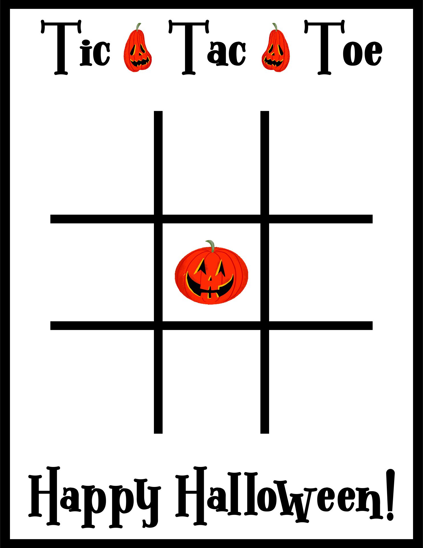 Printable Halloween Tic Tac Toe Game Card Party Favor