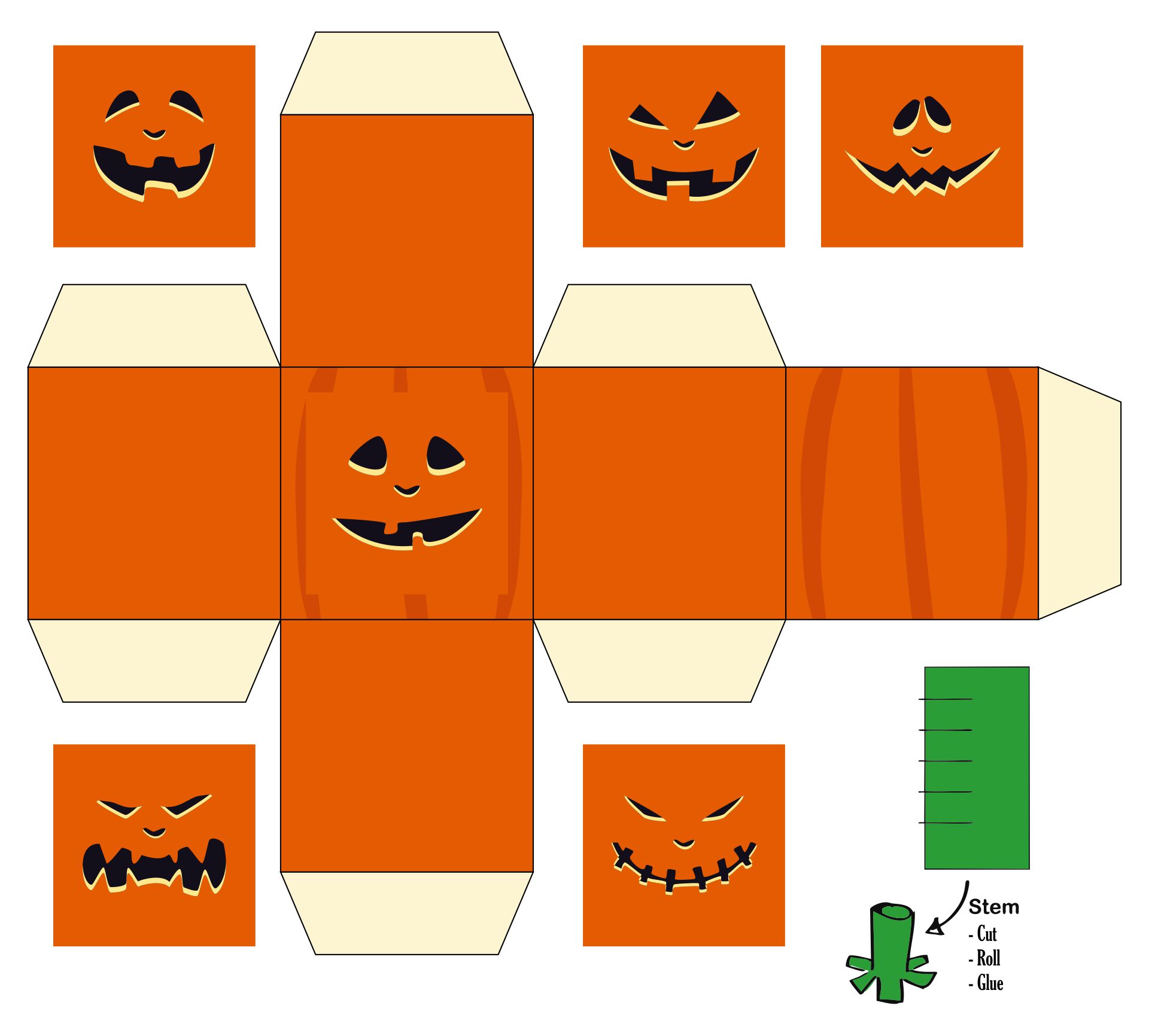 Printable Halloween Treat Box Pumpkin Cube Template