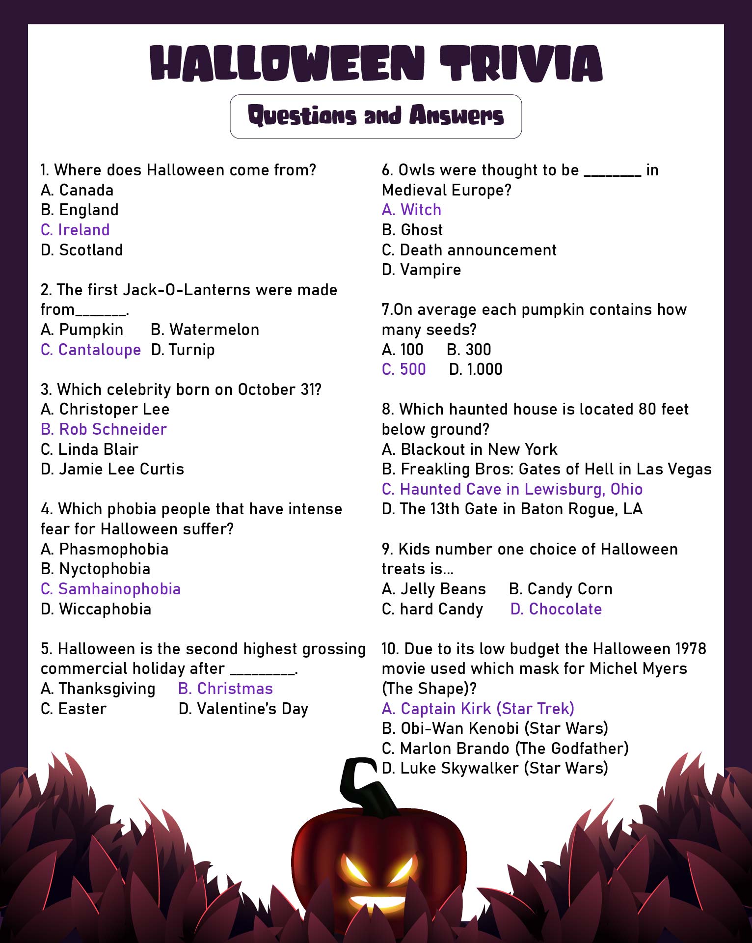Printable Halloween Trivia Games With Answers