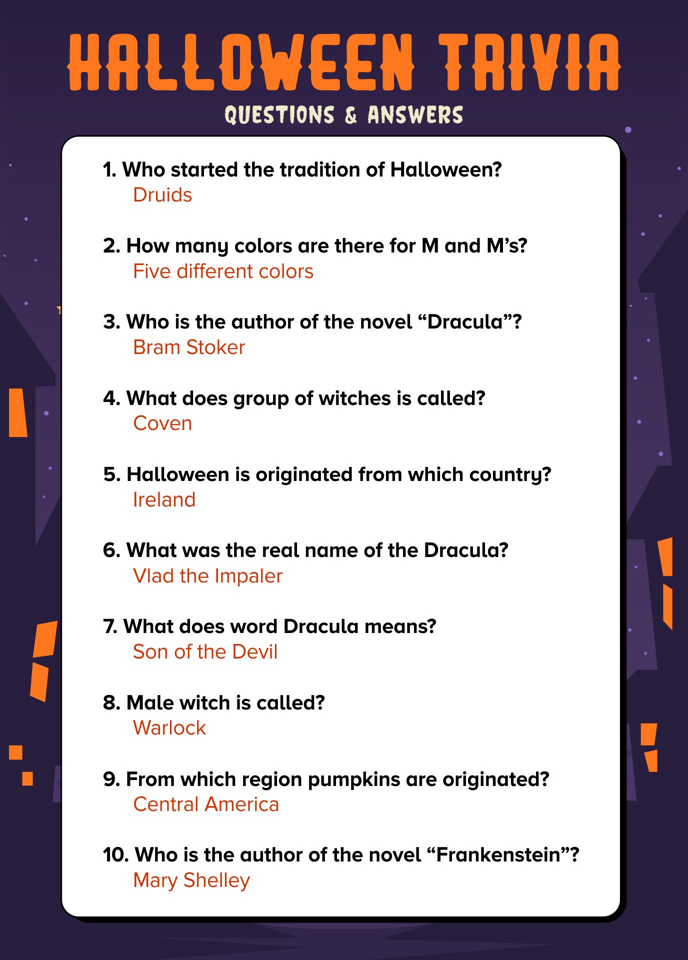 Printable Halloween Trivia Questions And Answers