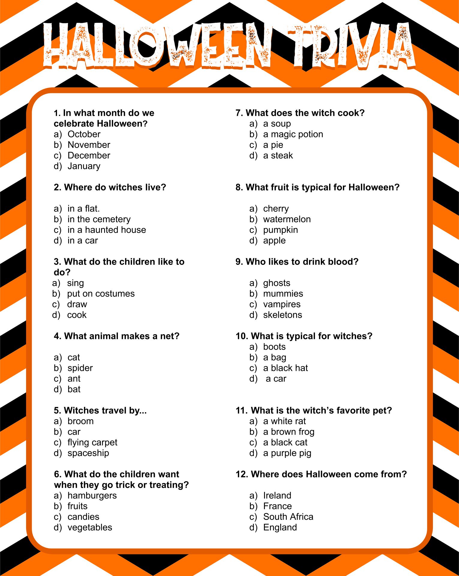 Printable Halloween Trivia Worksheets And Games