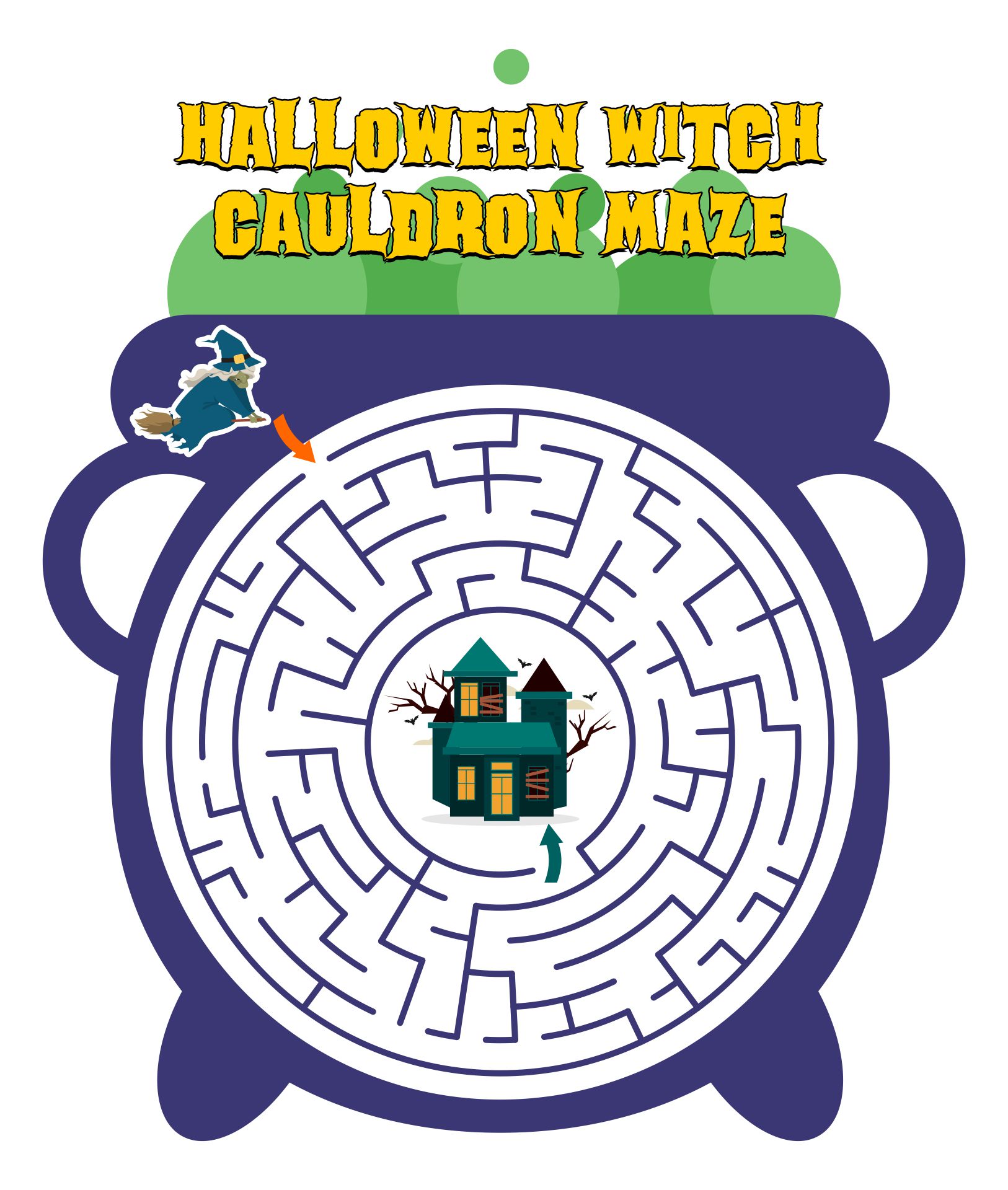 Printable Halloween Witch Cauldron Maze