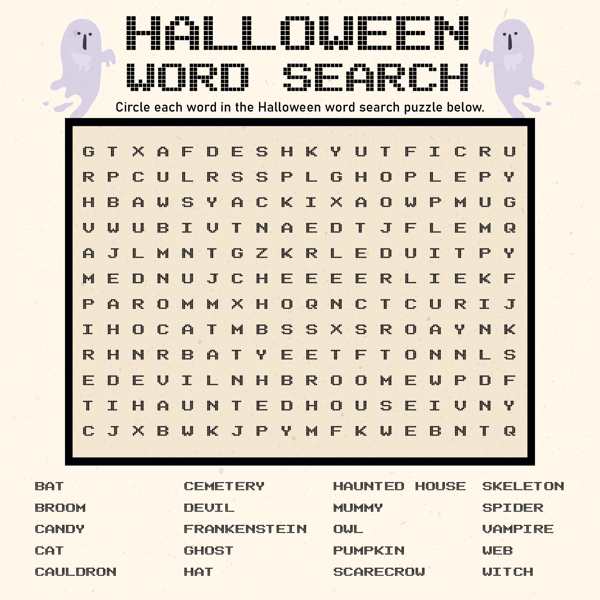 Printable Halloween Word Search Vocabulary Worksheet