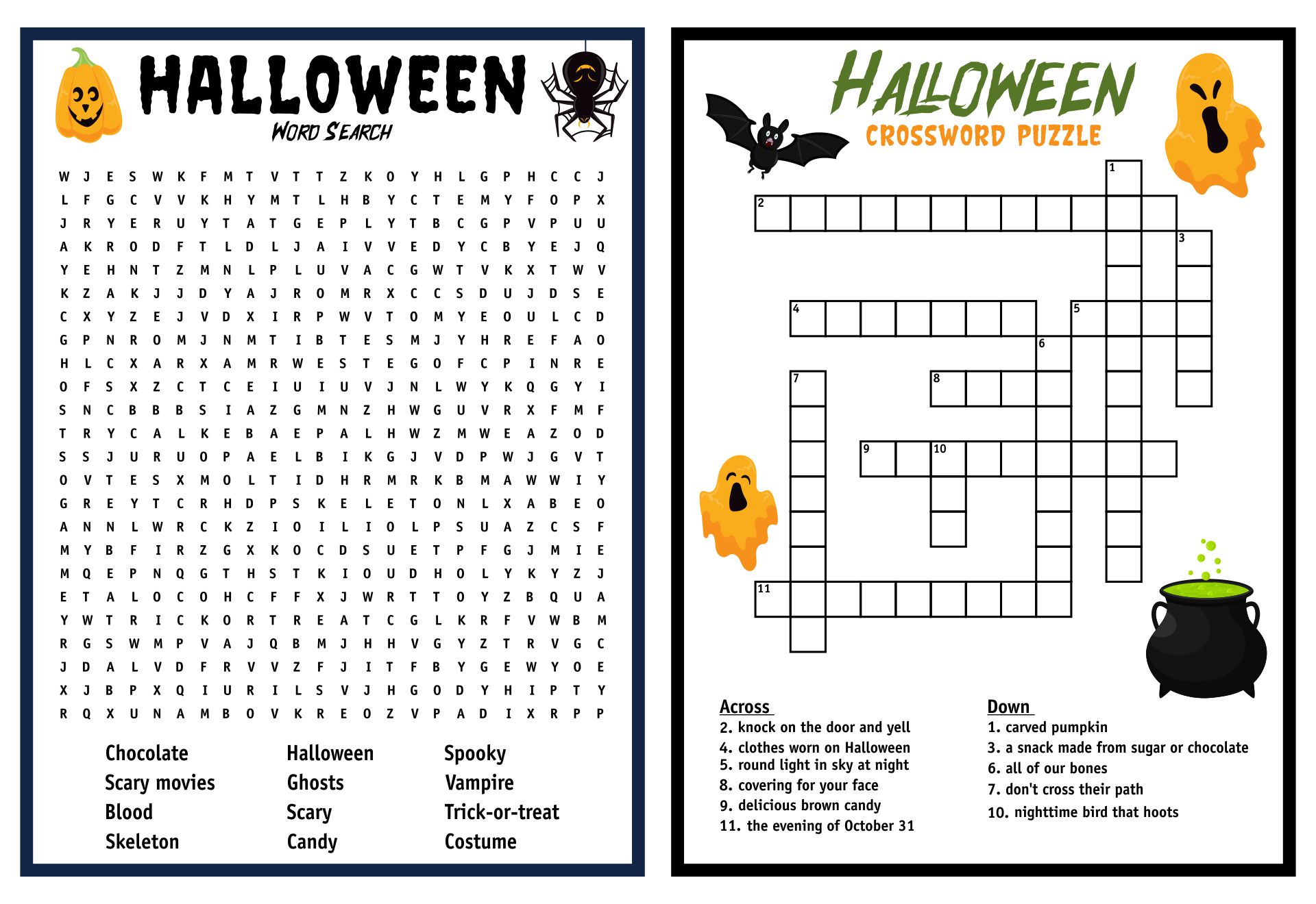 Printable Halloween Wordsearch & Crossword Puzzle