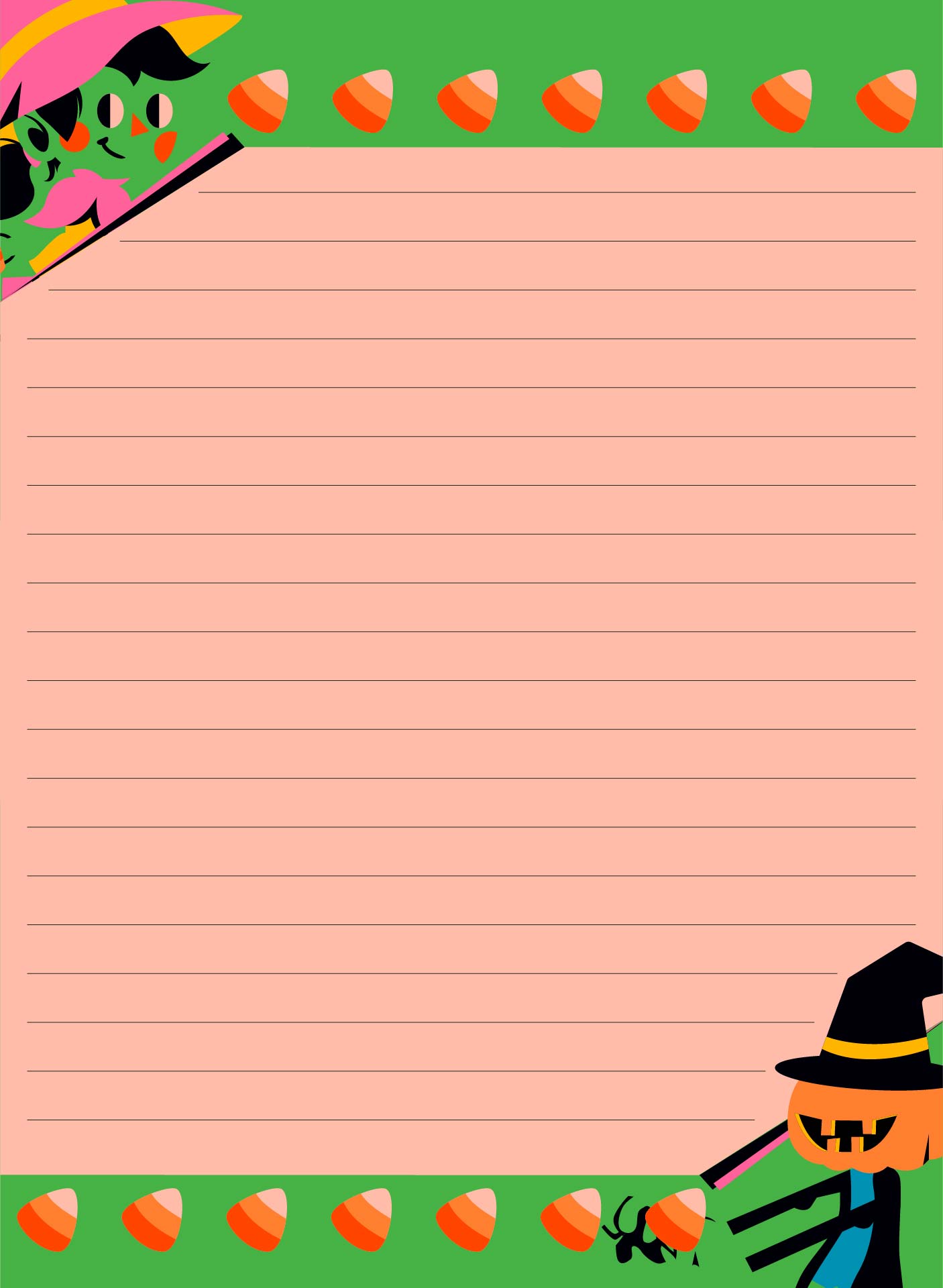 Printable Halloween Writing Paper With Green Border