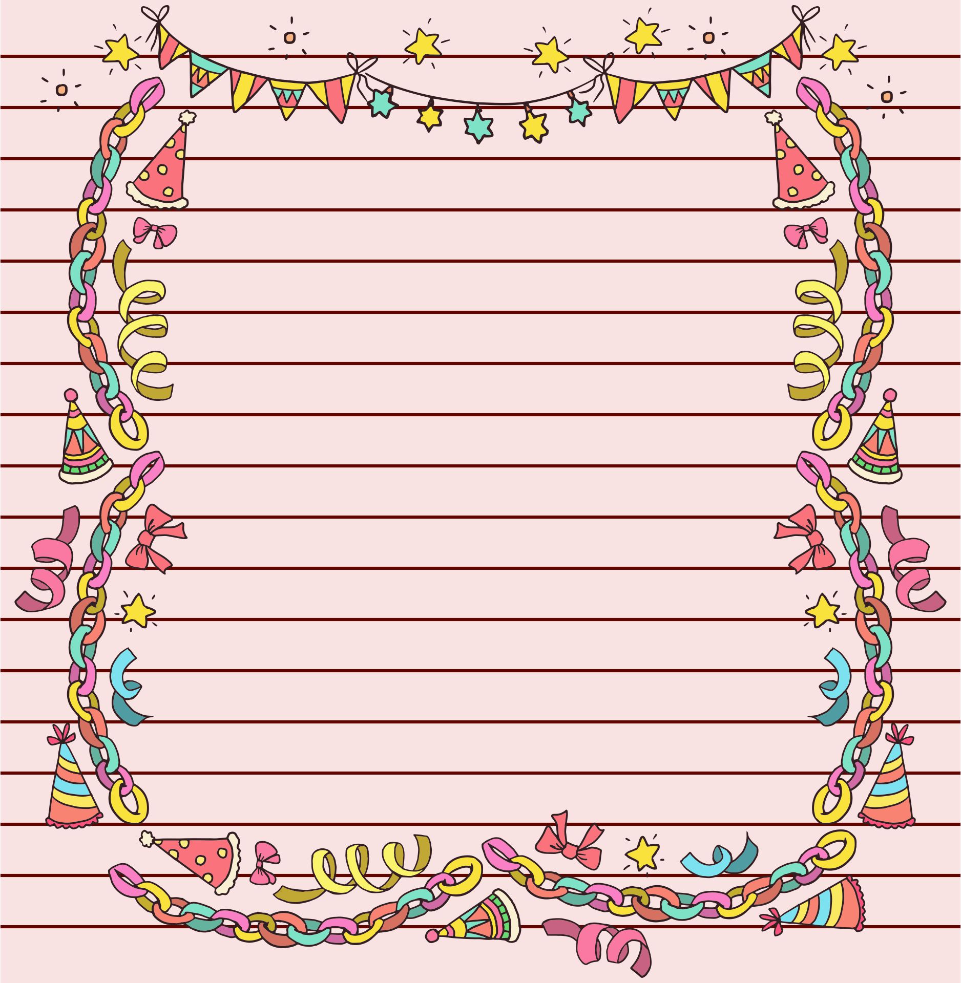 Printable Happy Birthday Border Lined Paper Card