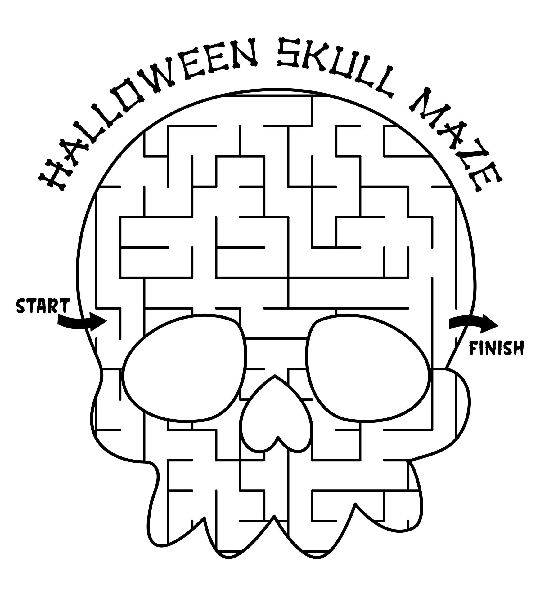 Printable Holiday Halloween Skull Maze For Kids