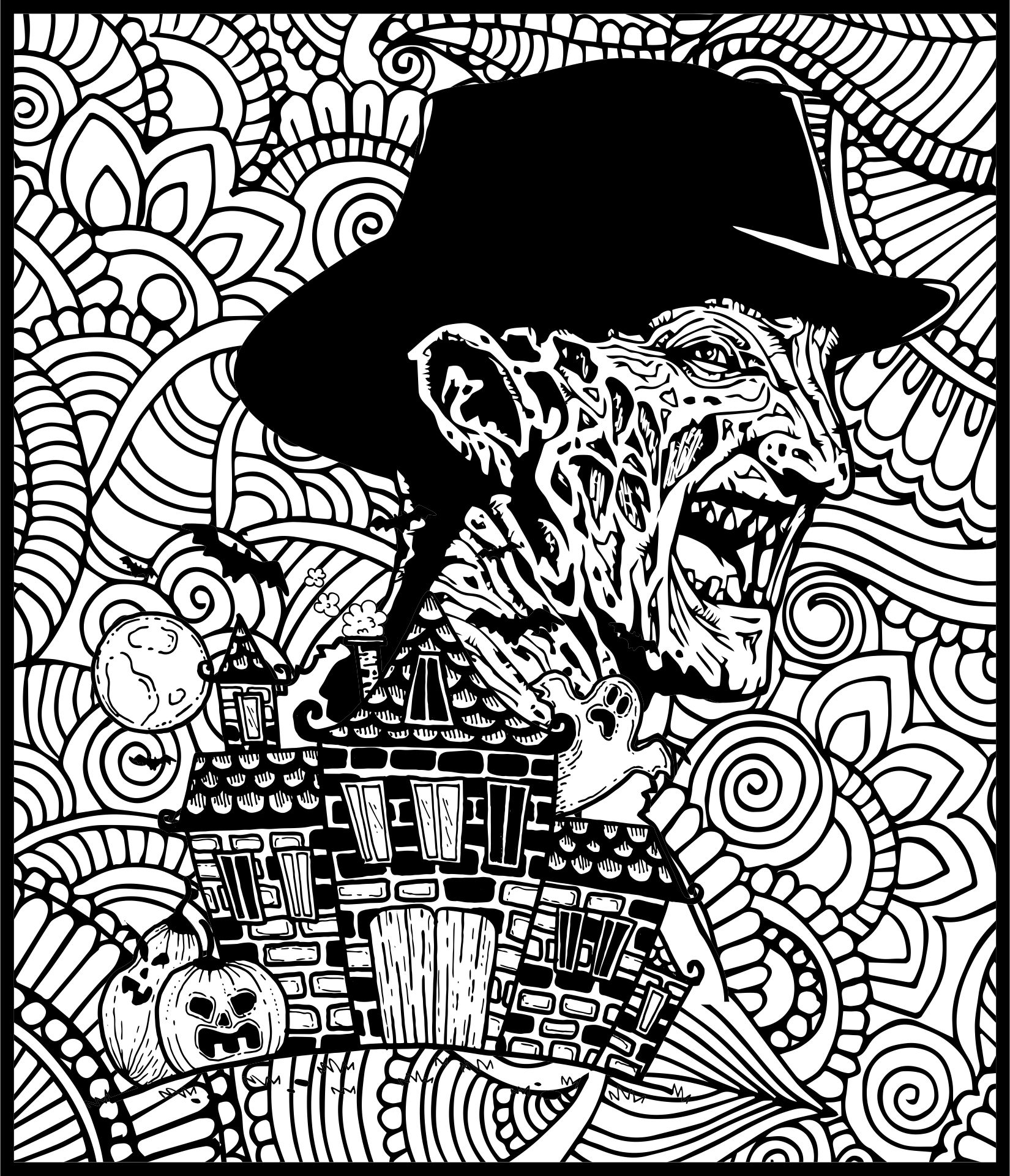 Printable Horror Freddy Krueger Halloween Adult Coloring Pages