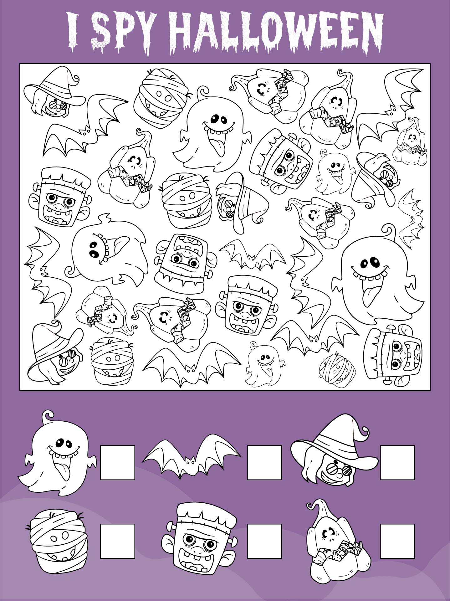 Printable I Spy Halloween Coloring Page Game