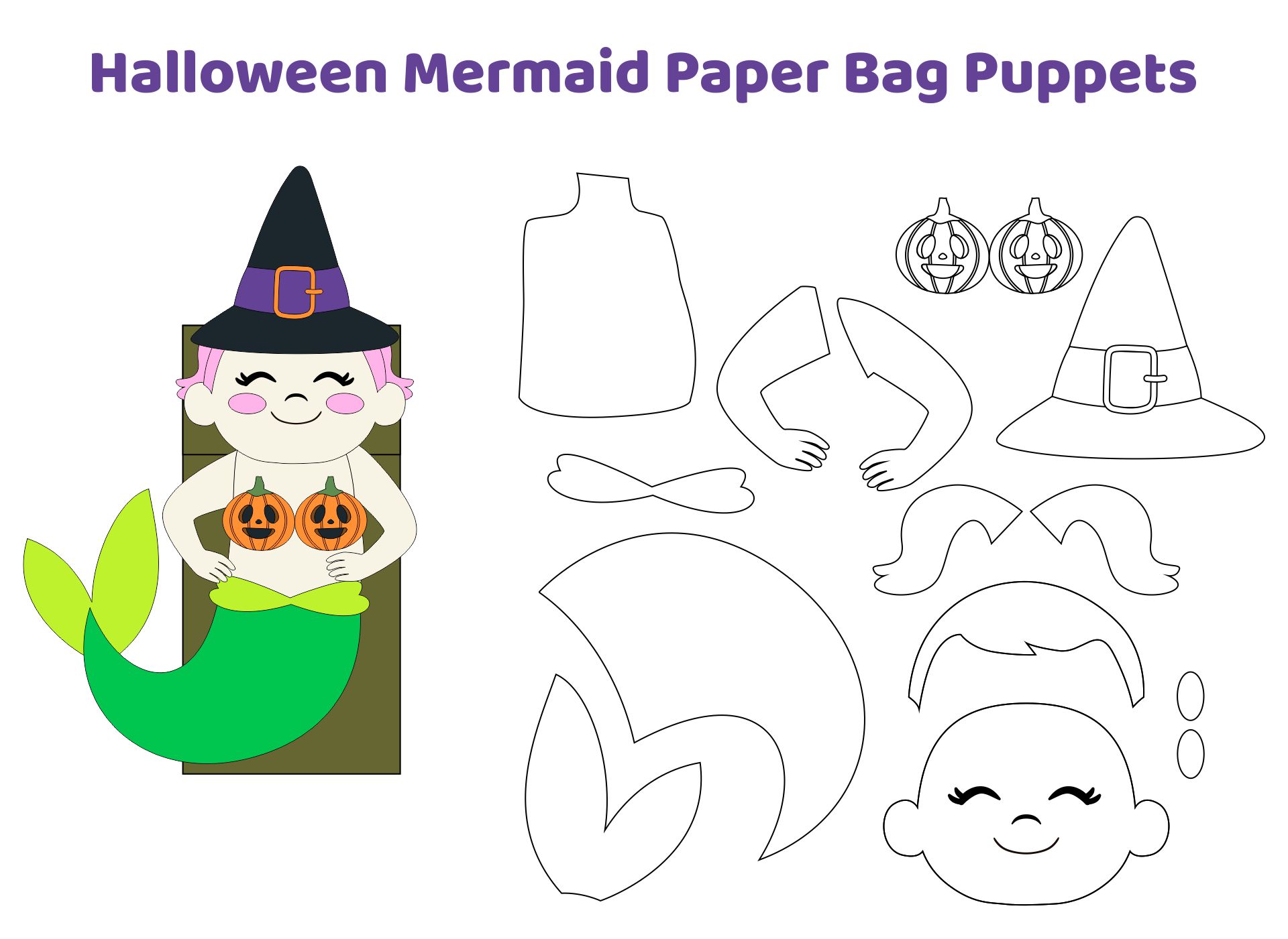 Printable Mermaid Paper Bag Puppets