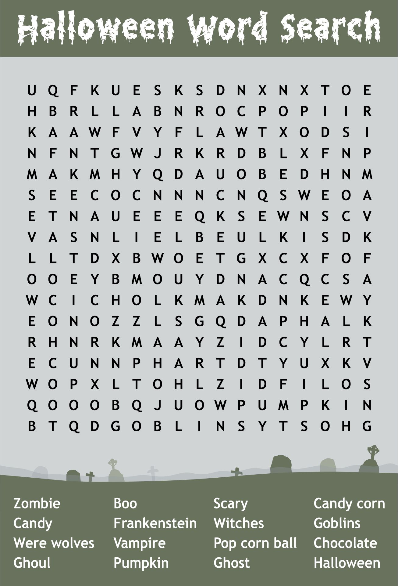 Printable Middle School Halloween Word Search