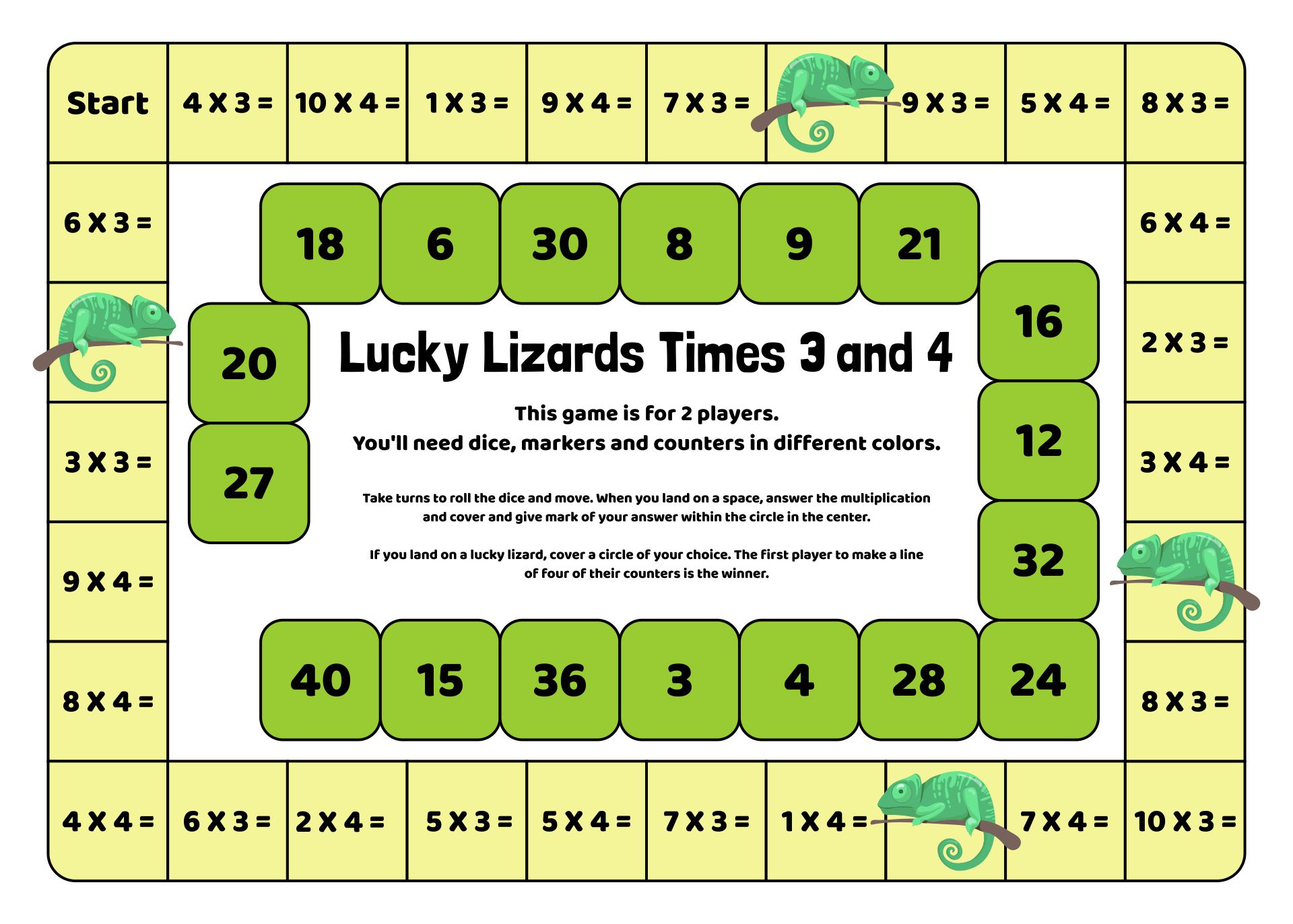 Printable Multiplication Facts Games