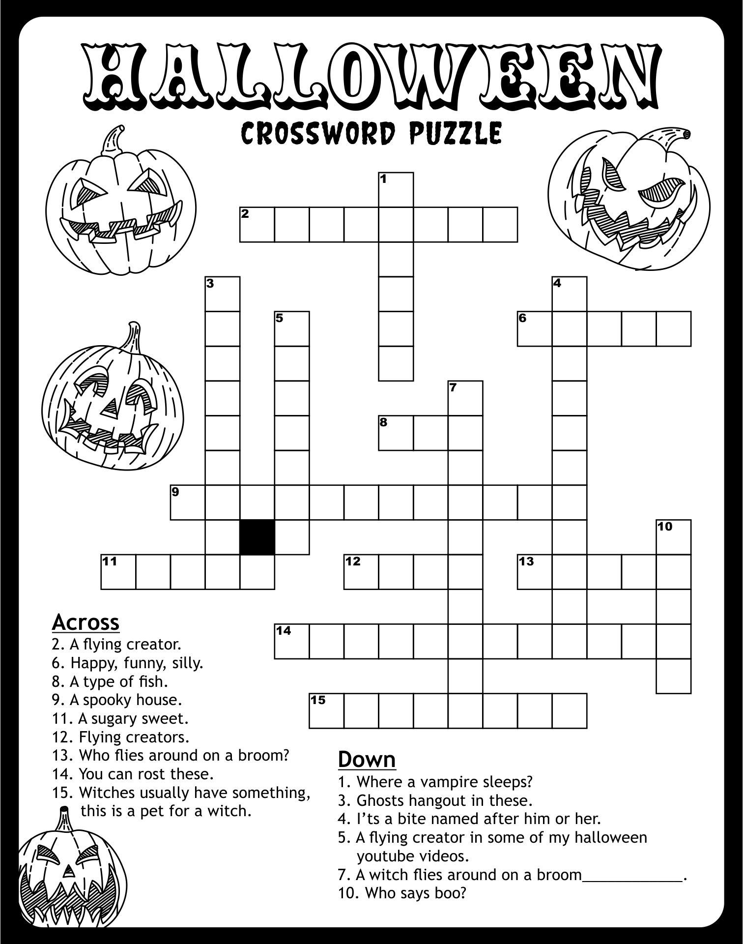Printable No Prep Halloween Crossword Puzzle Worksheet