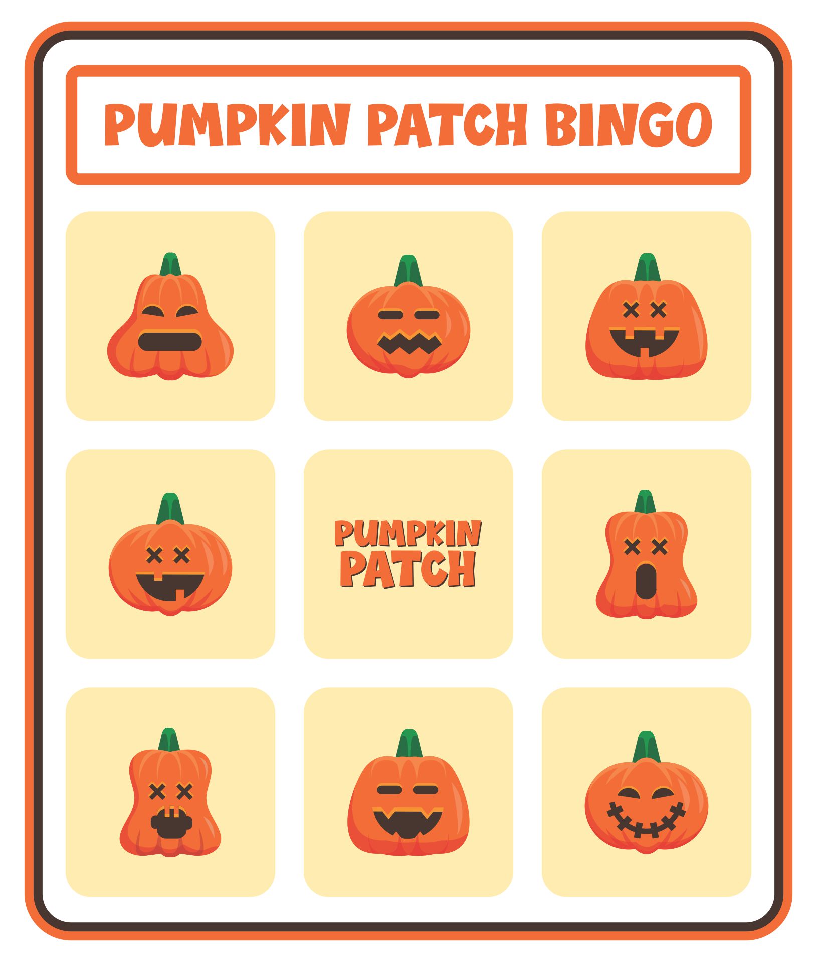 Printable Pumpkin Patch Bingo Game For Preschoolers