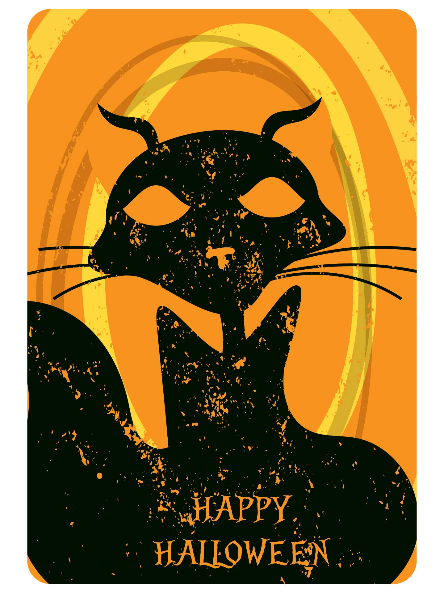 Printable Retro Halloween Clip Art Scraps Orange Black Cat