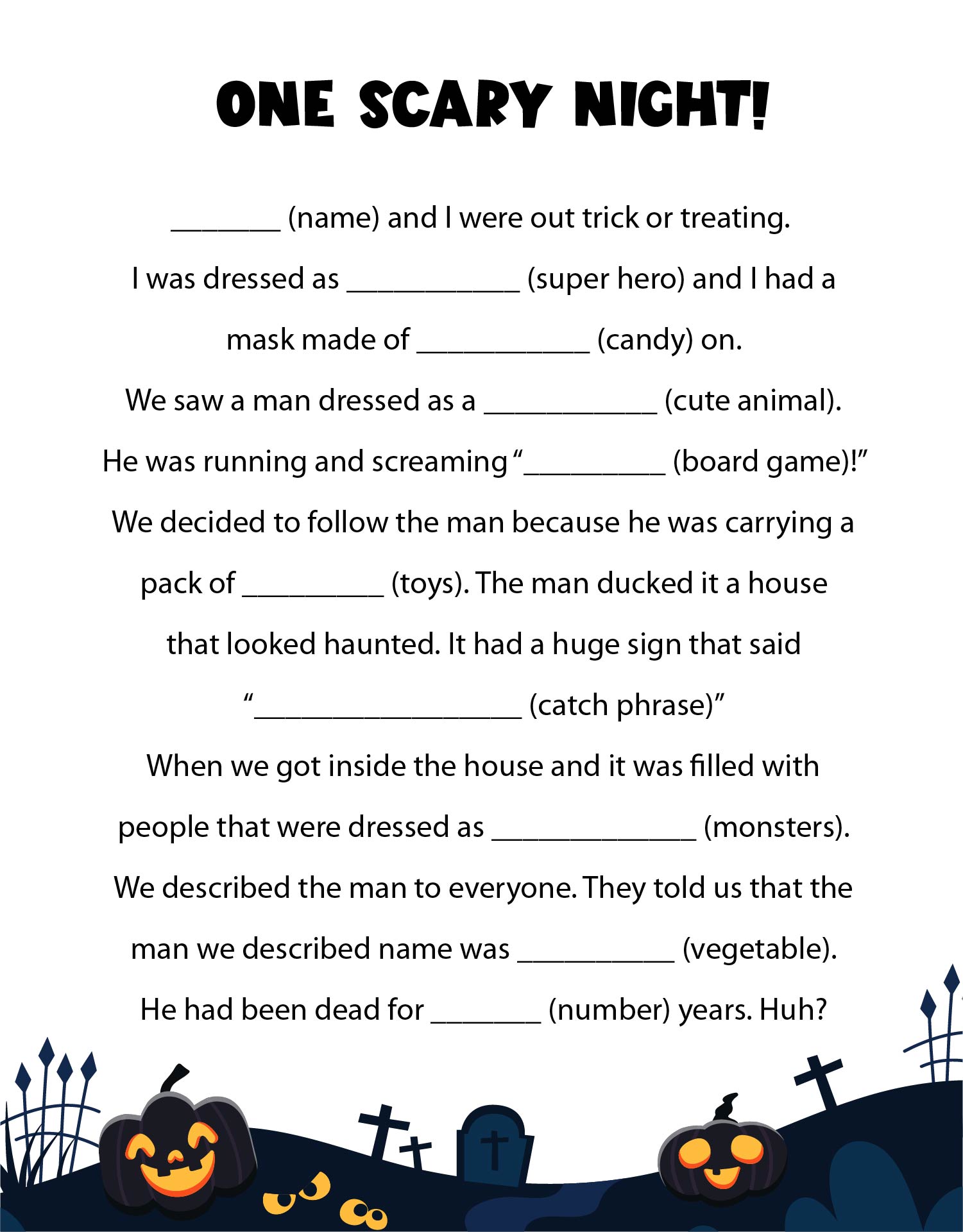 Printable Scary Halloween Mad Libs For Adults