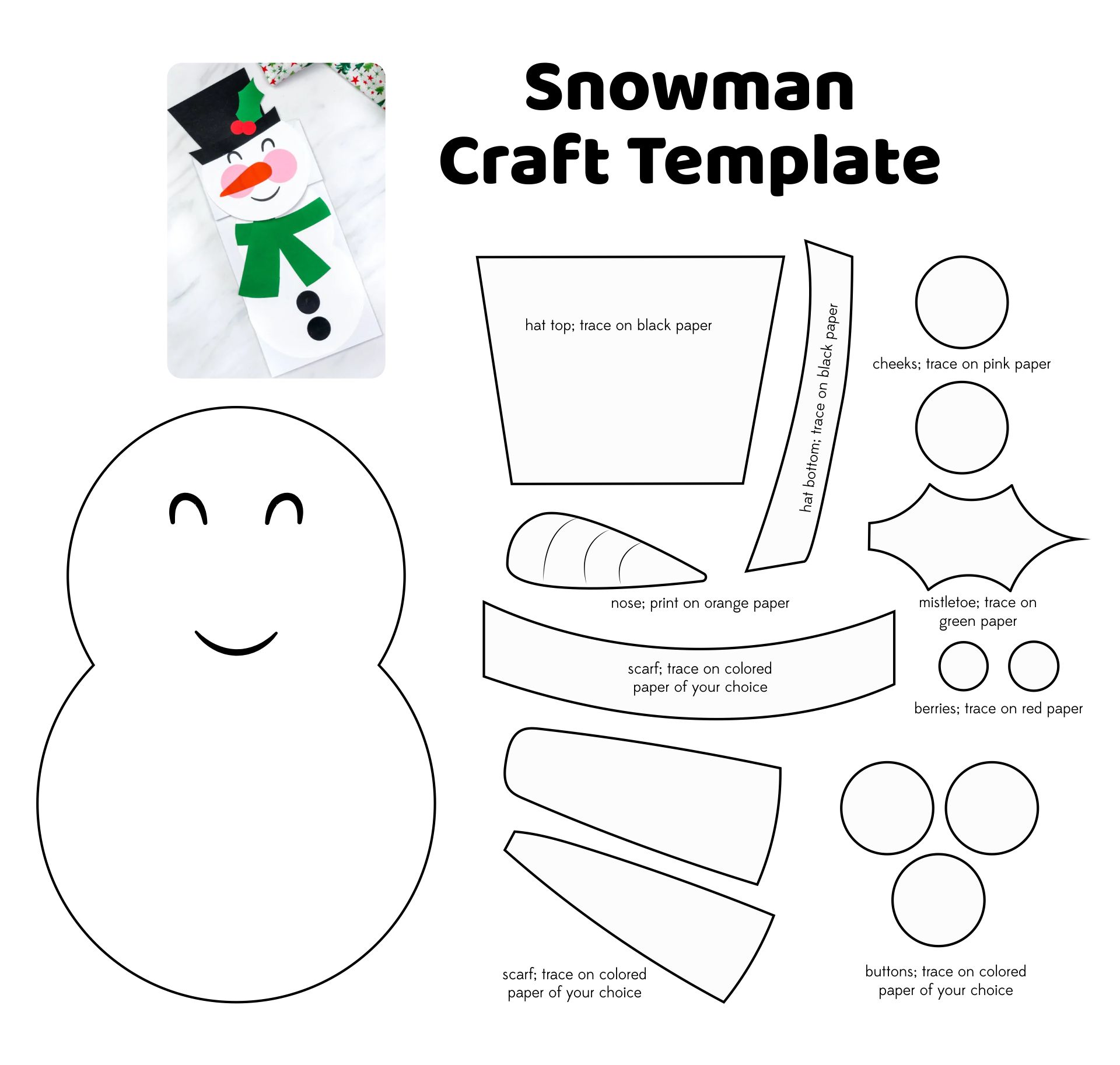 Printable Snowman Craft Template