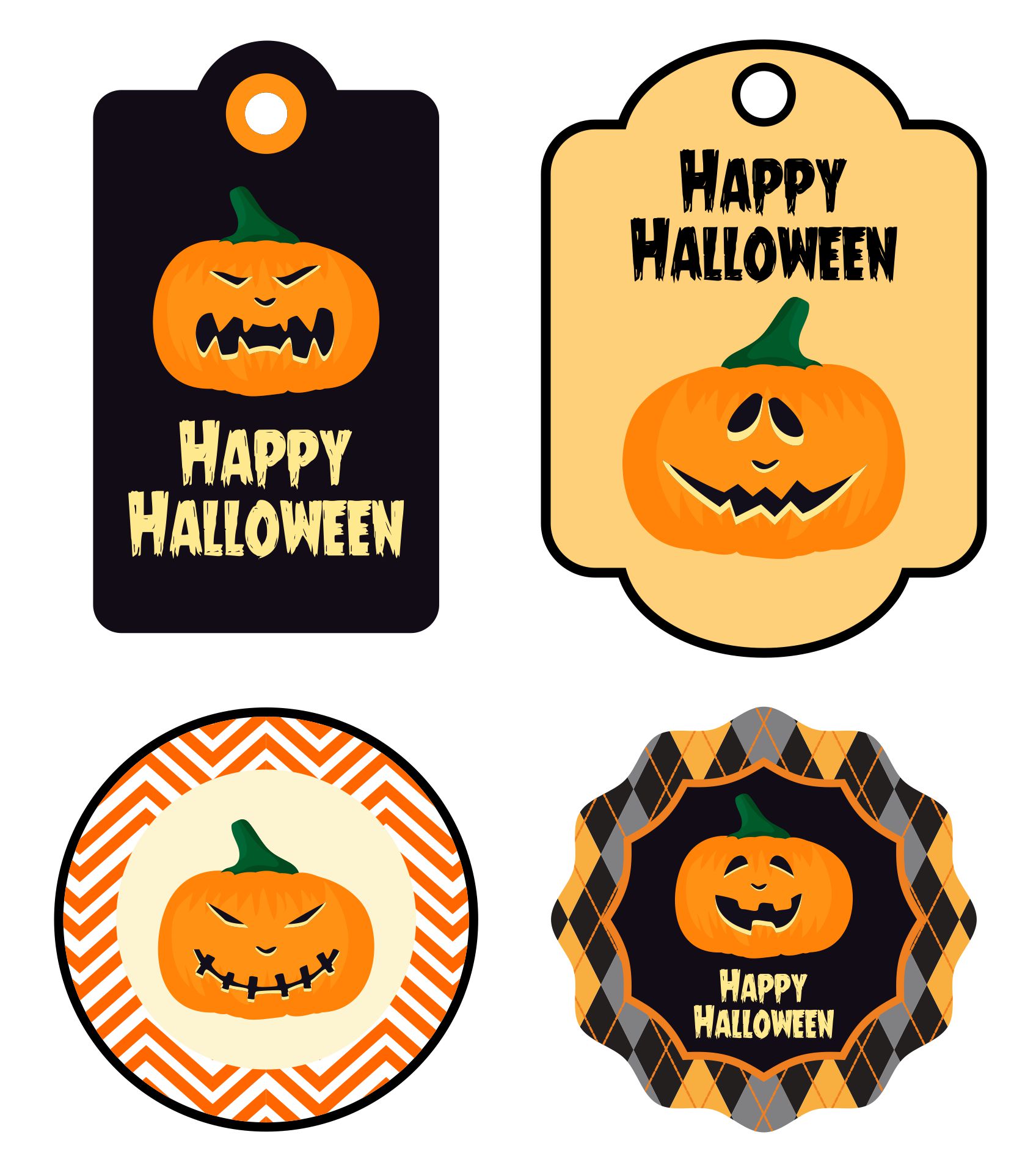 Printable Spooky Pumpkin Halloween Tags Template