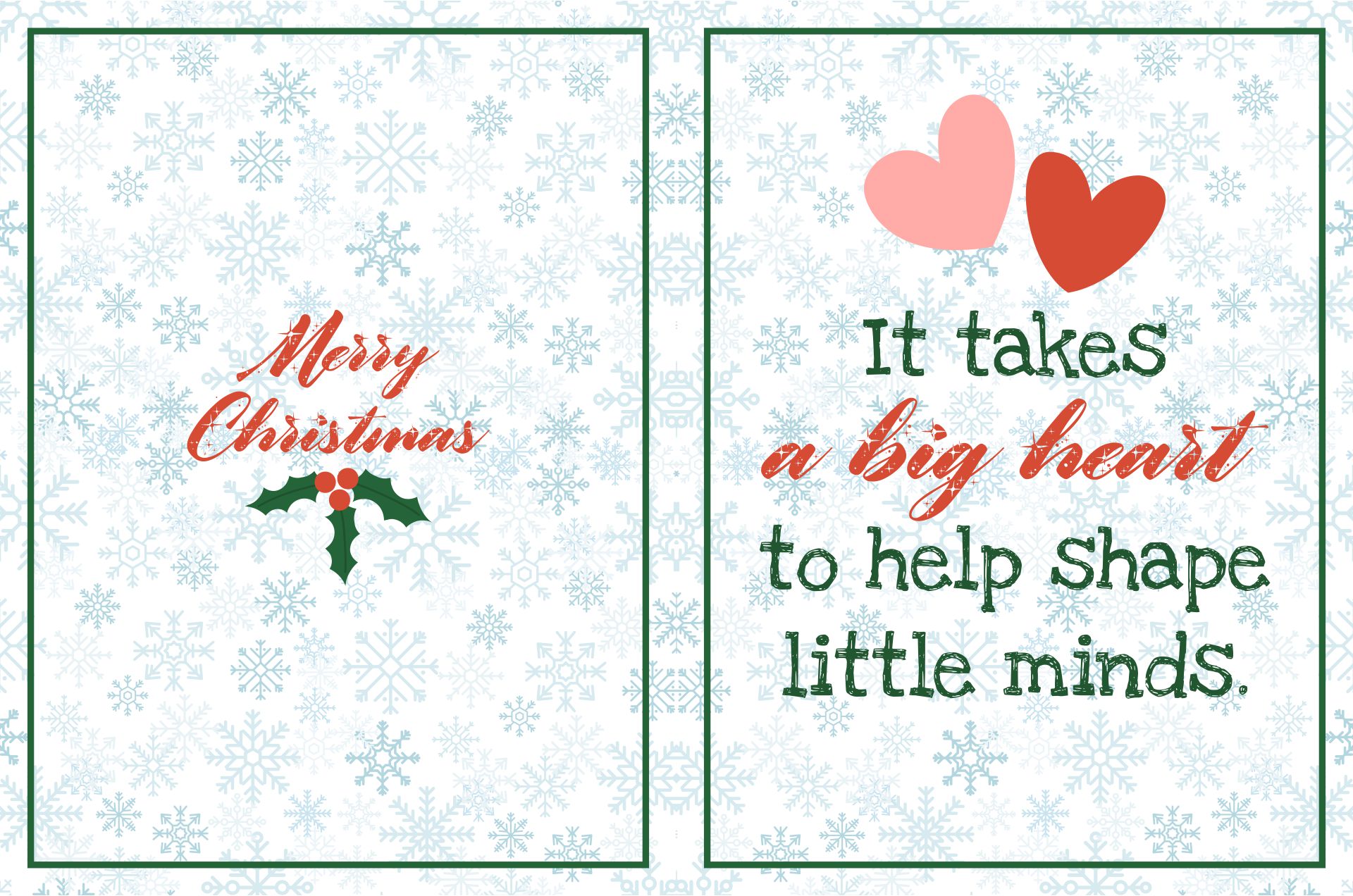 Printable Teacher Thank You Christmas Cards