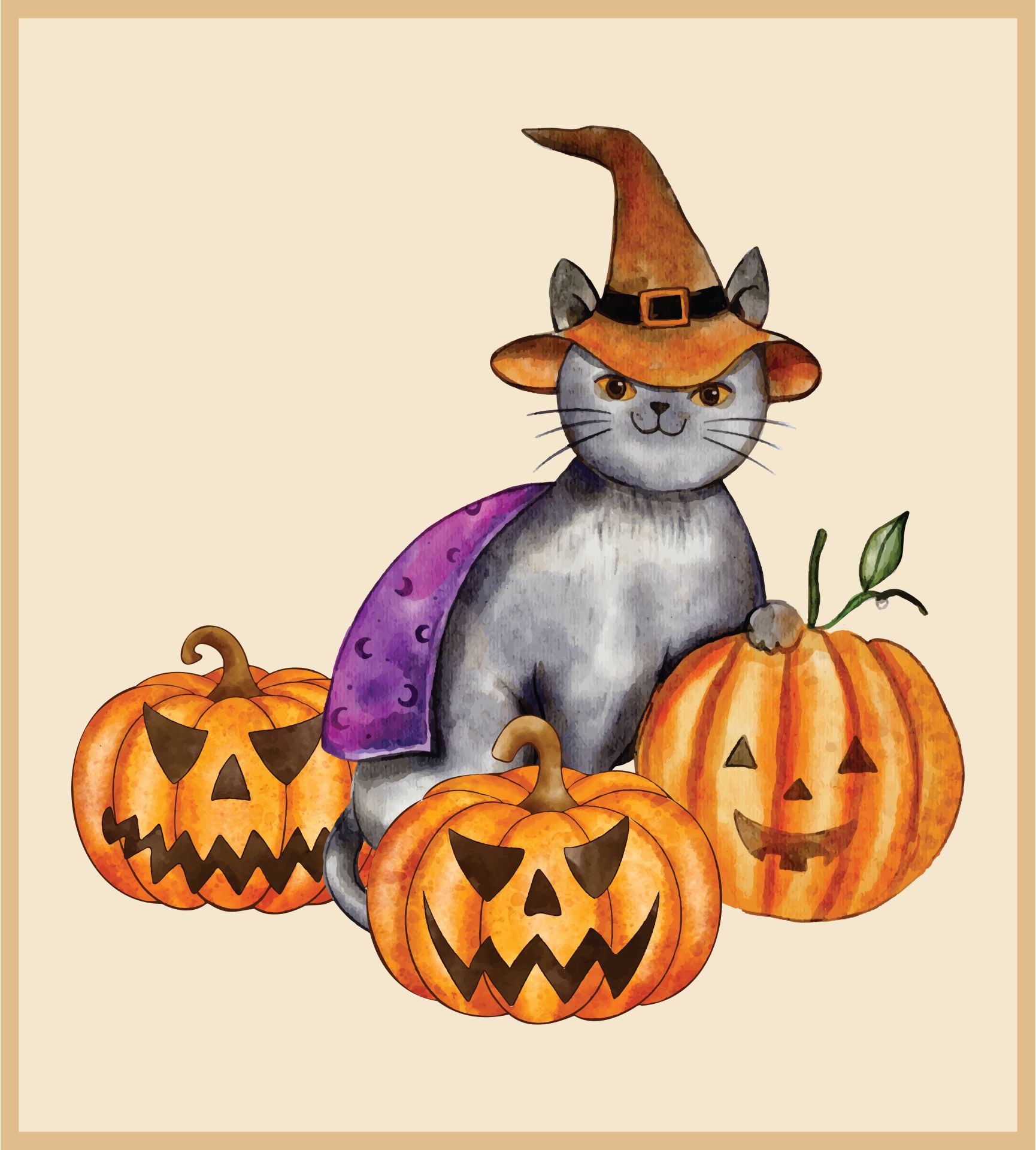 Printable The Halloween Cat Vintage Art