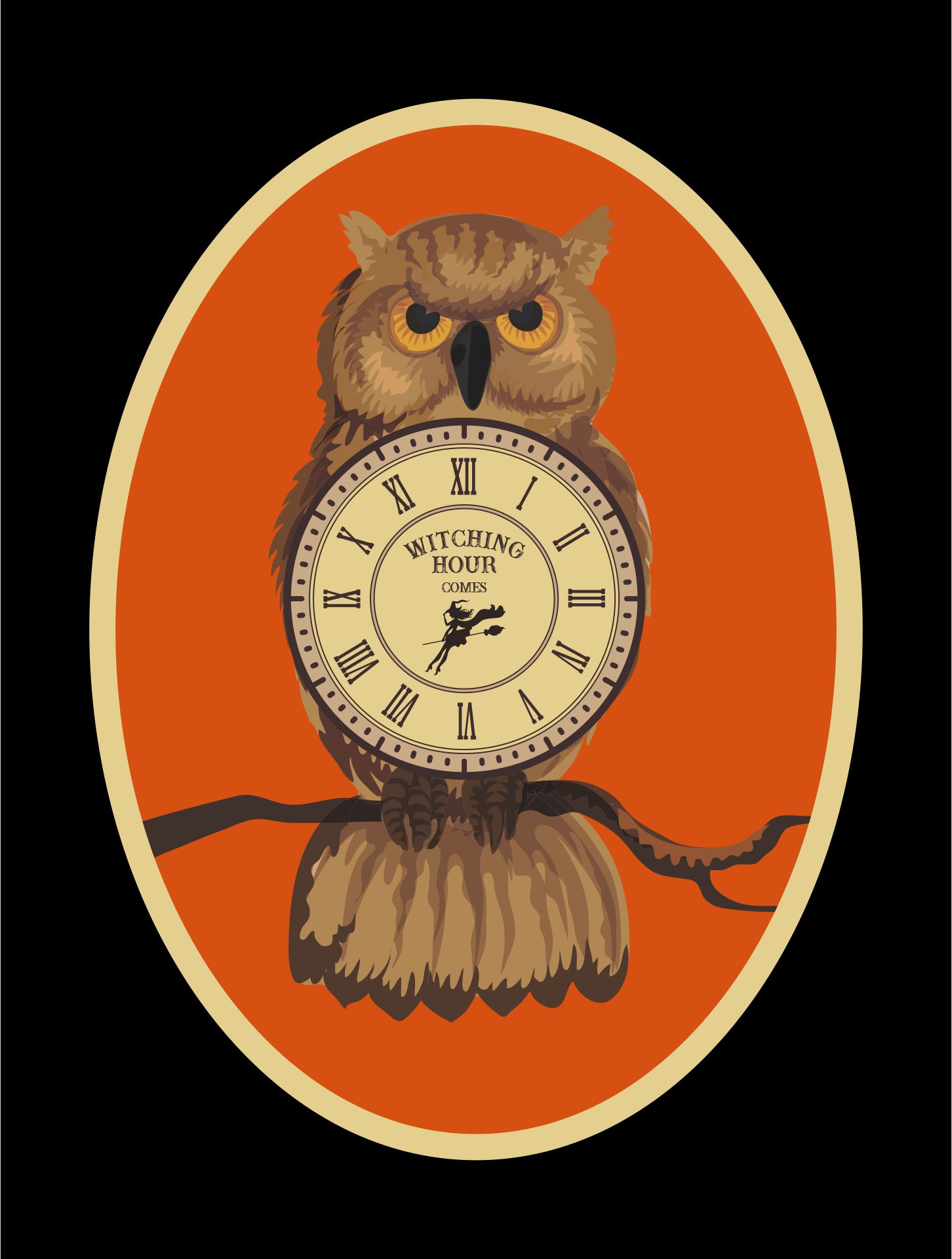 Printable Vintage Owl Sign Clock Halloween Witching Hour