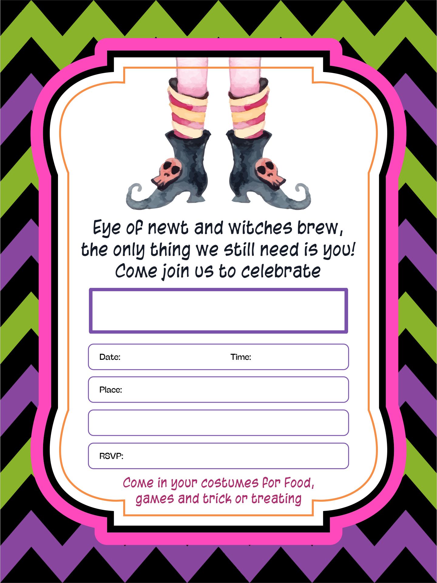 Printable Witch Costume Birthday Invitations