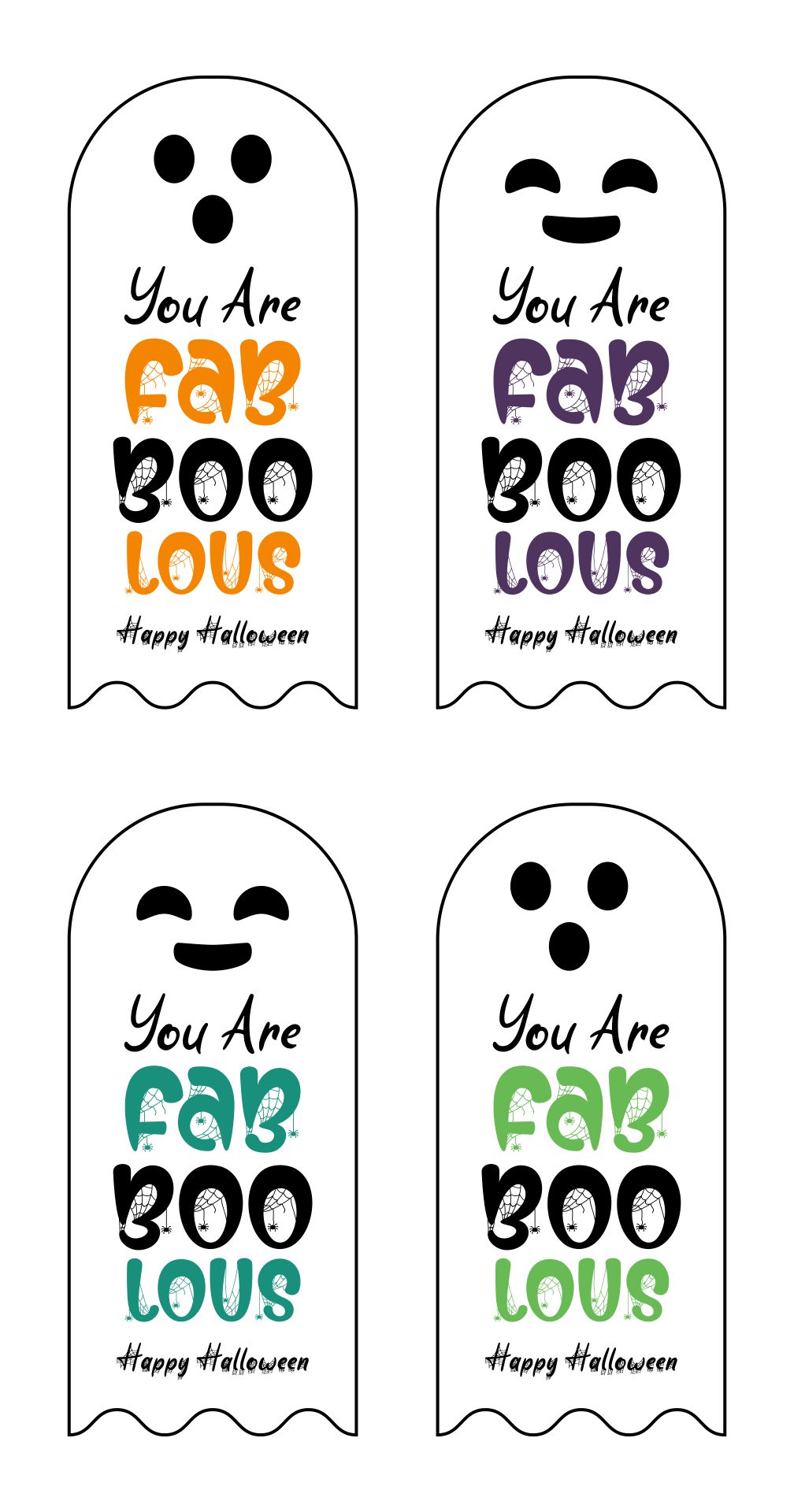 Printable You Are Fab-BOO-Lous Happy Halloween Cute Ghost Gift Tag