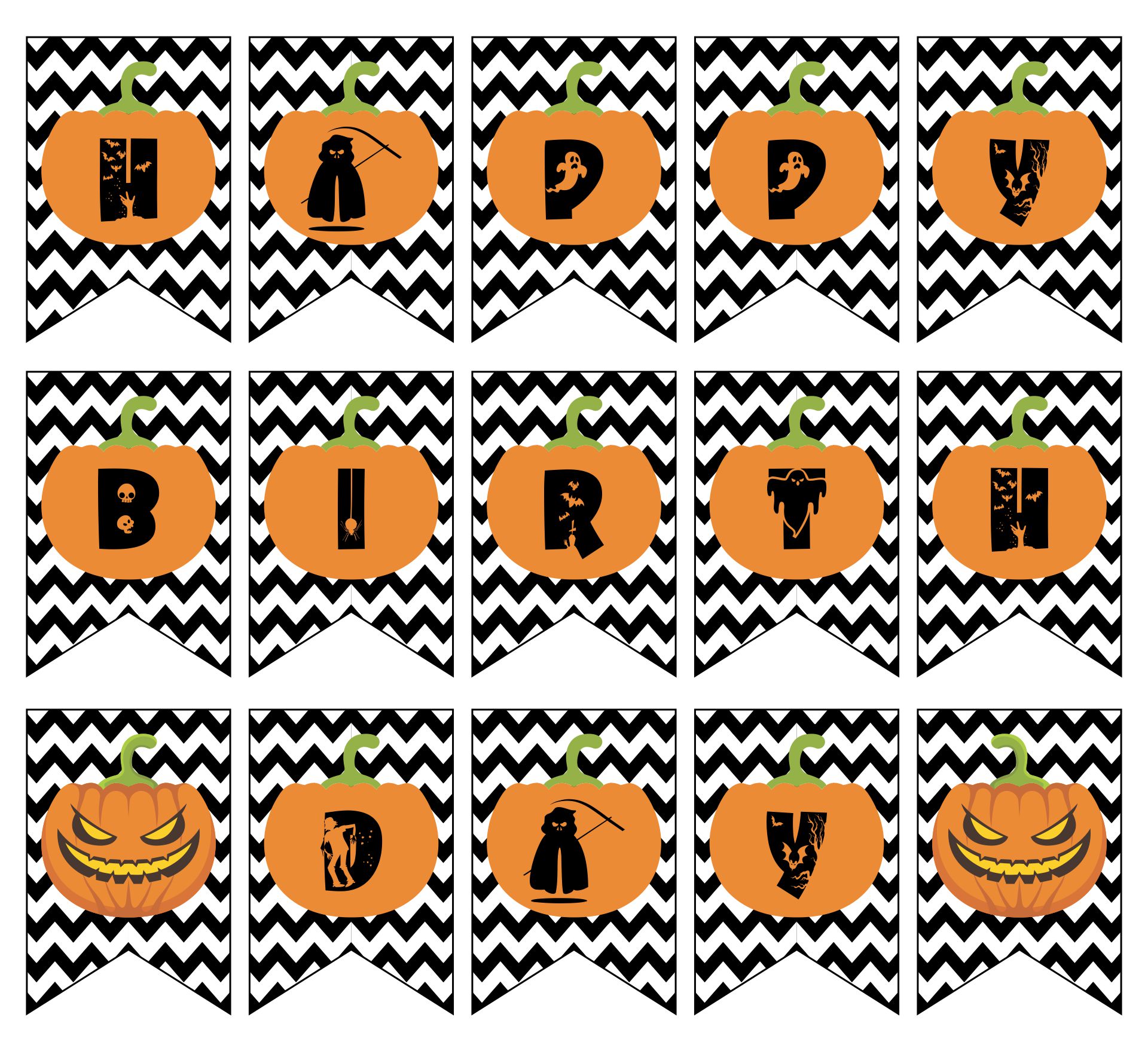 Pumpkin Chevron Birthday Banner Printable
