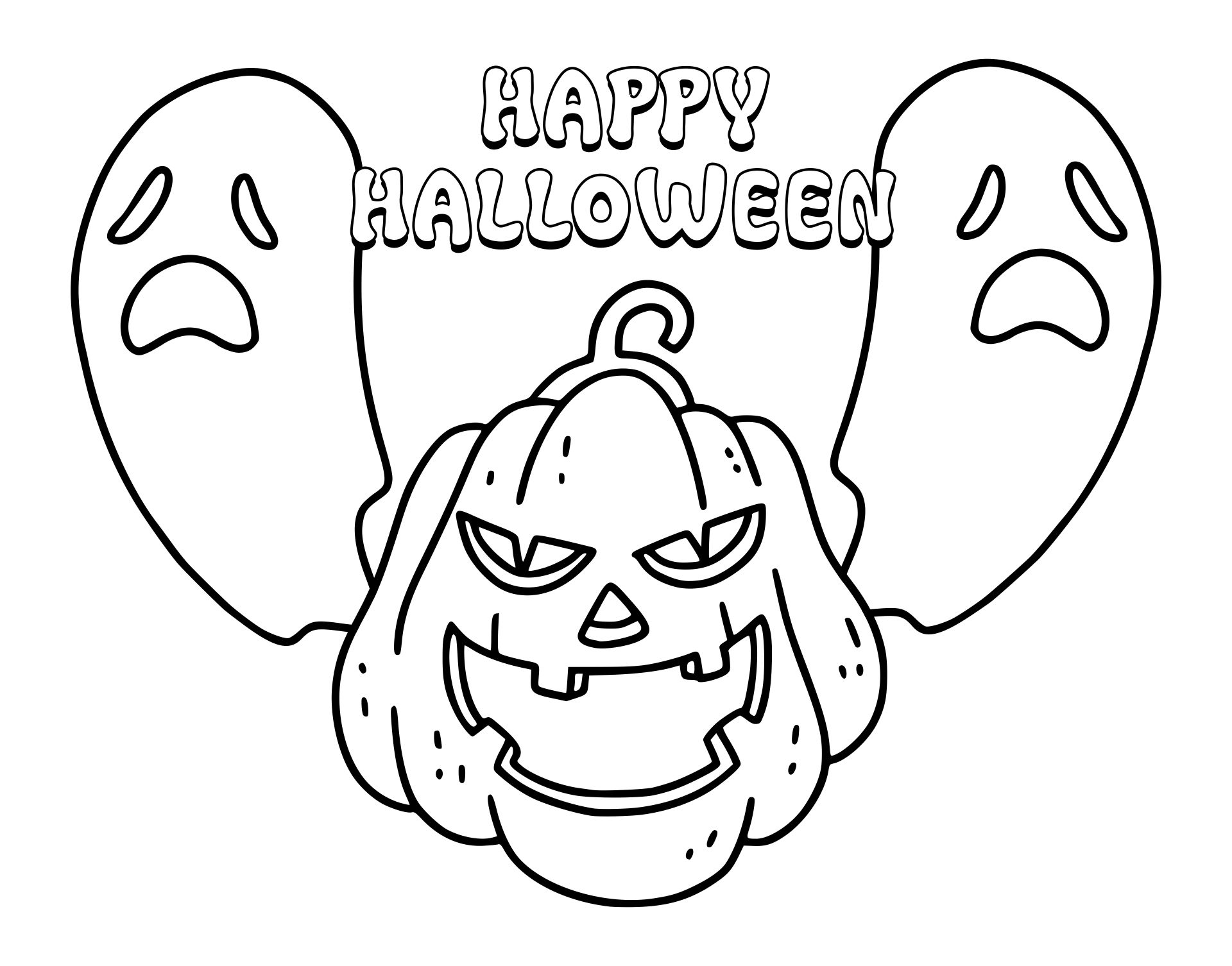 Pumpkin Jack-o-Lantern With Ghosts Coloring Page Printable