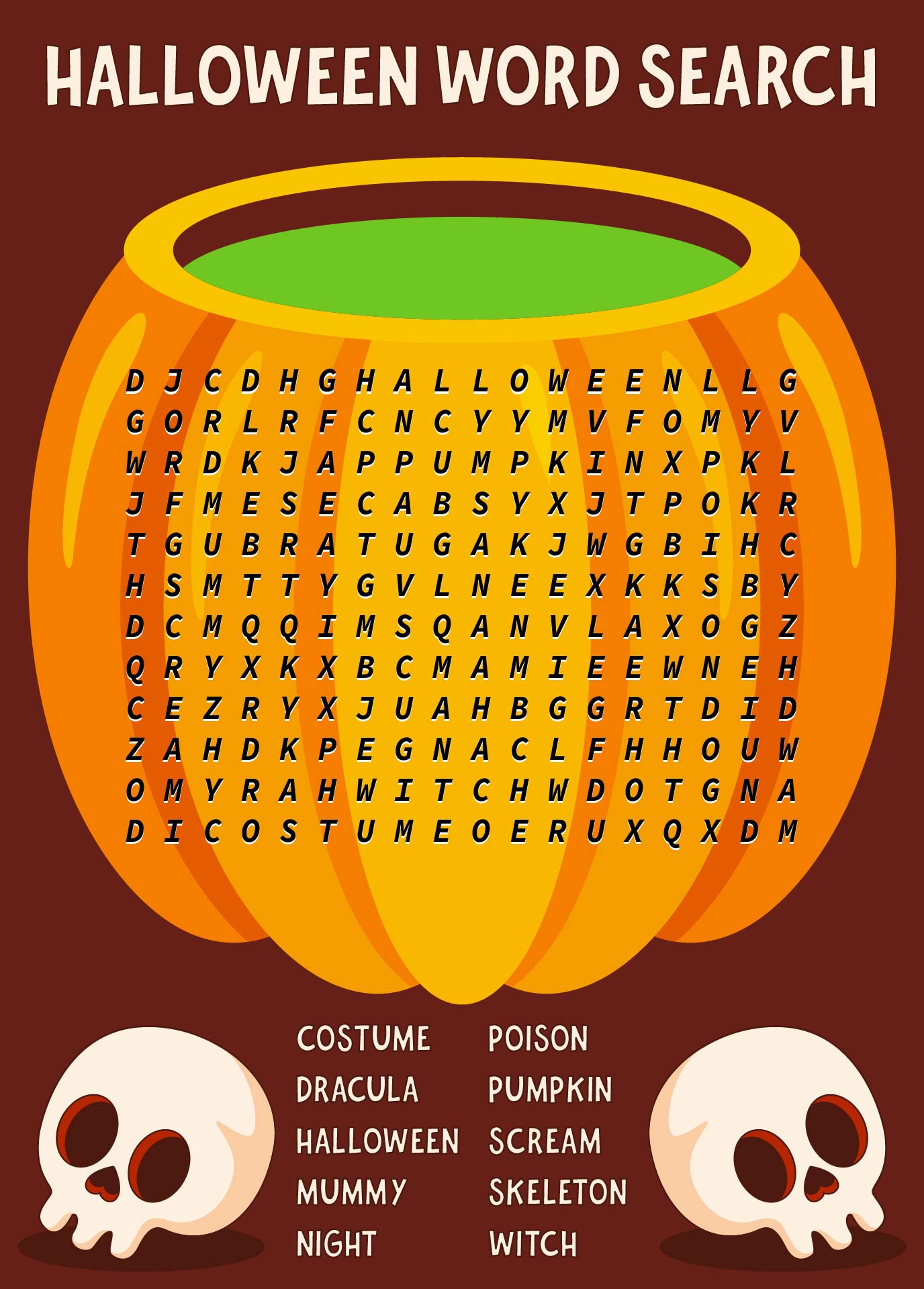 Pumpkin-Shaped Halloween Word Search Printable